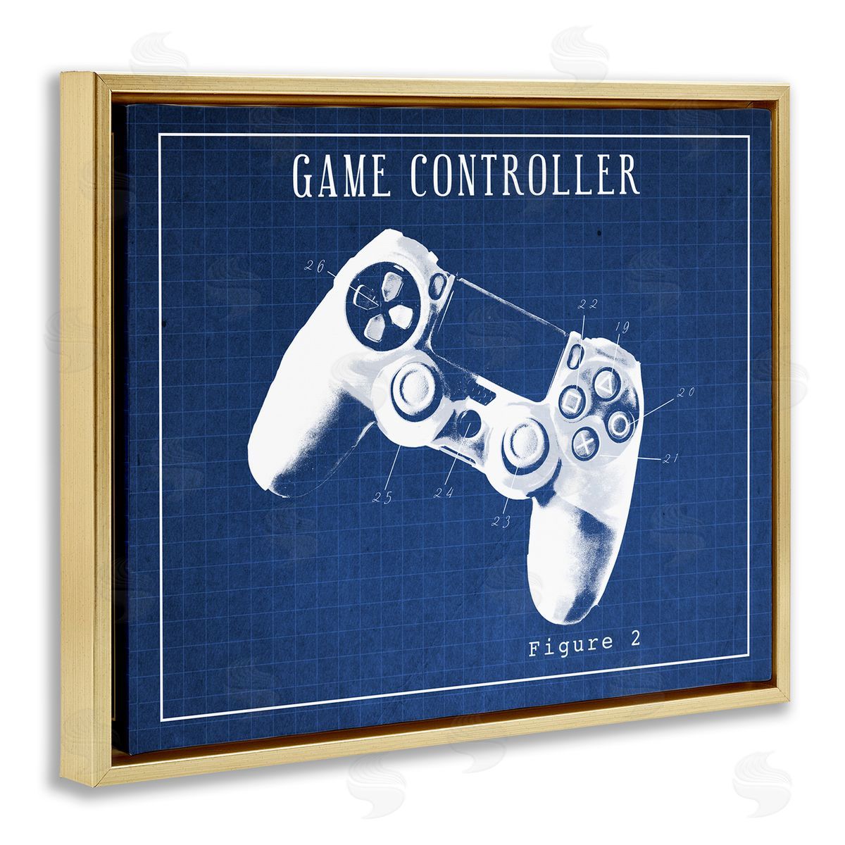 Blueprint for Video Game Controller Gold Floating Frame Canvas Wall Art, Home Decor by Stupell Studio