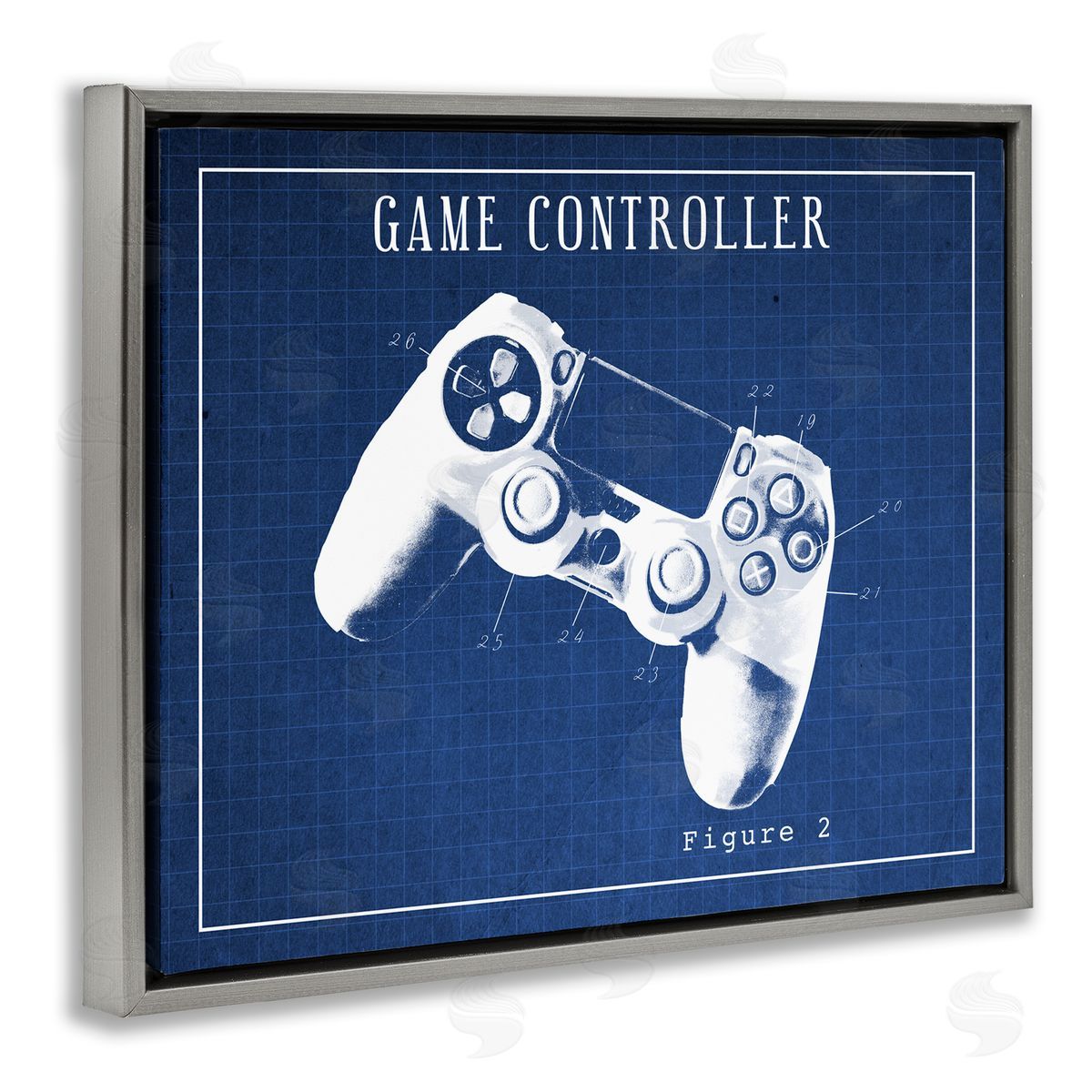 Blueprint for Video Game Controller Grey Floating Frame Canvas Wall Art, Home Decor by Stupell Studio
