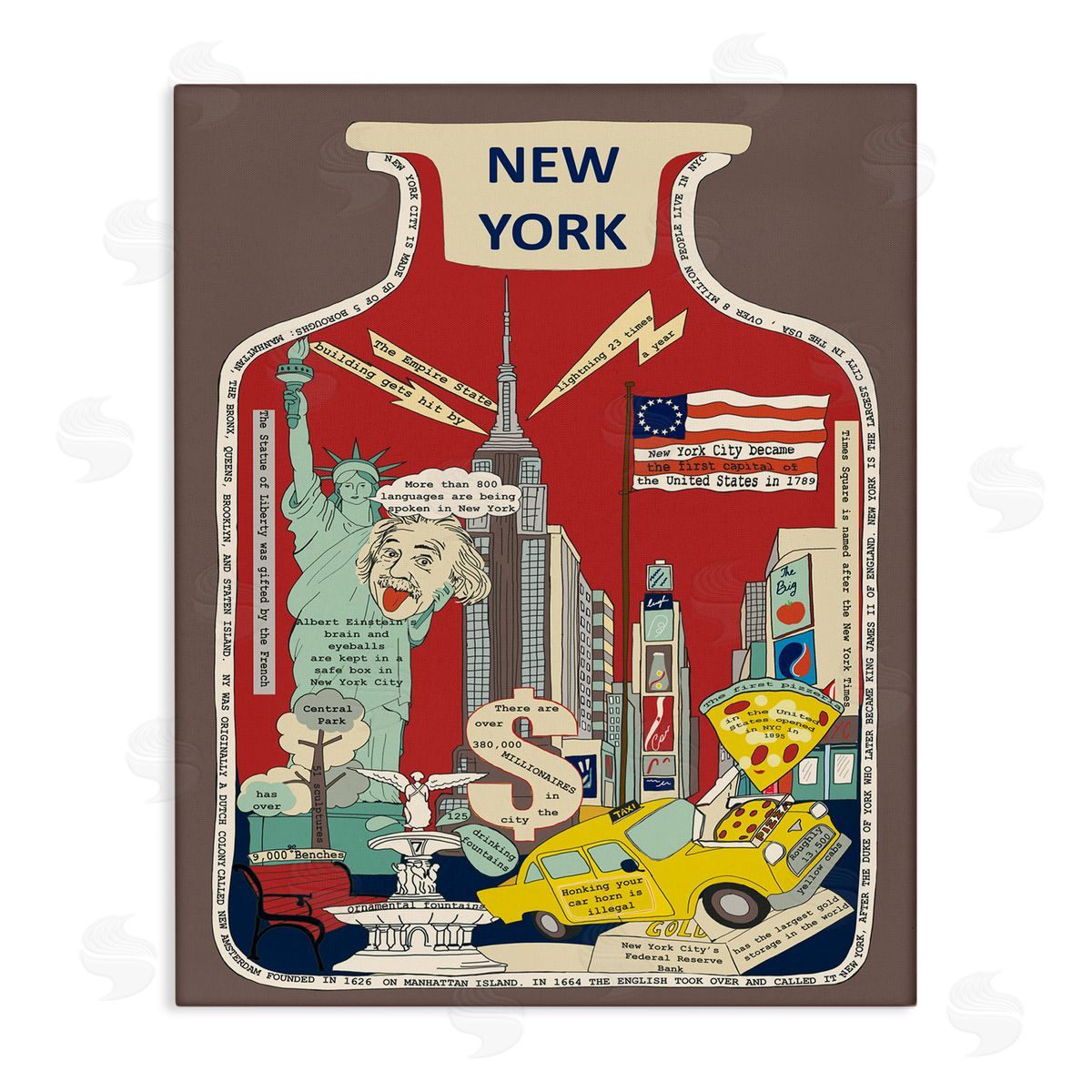 New York City in Vintage Jar Canvas Wall Art, Home Decor by Sangita Bachelet