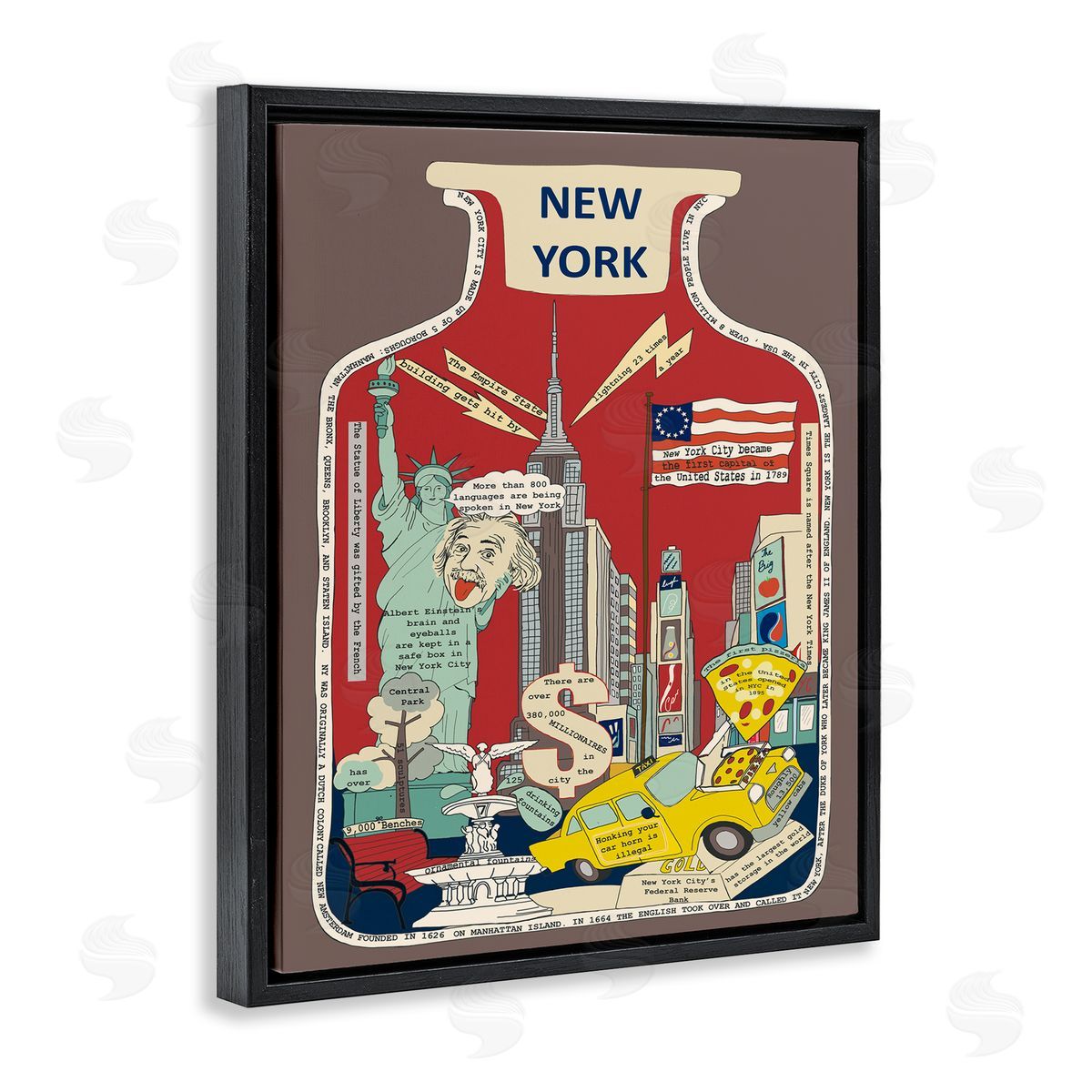New York City in Vintage Jar Black Floating Frame Canvas Wall Art, Home Decor by Sangita Bachelet