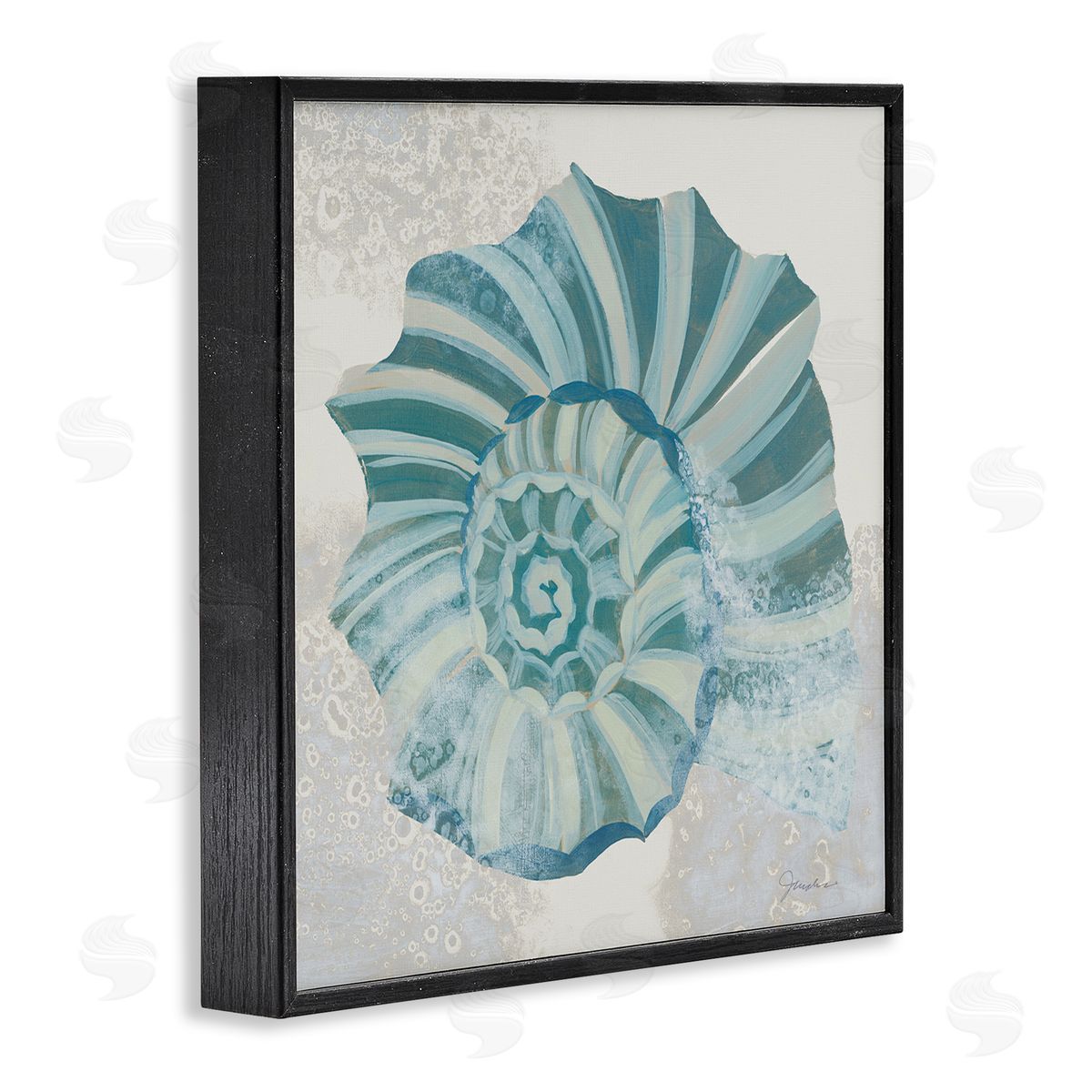 Marine Blue Nautilus Shell Black Frame Print Wall Art, Home Decor by Liz Jardine