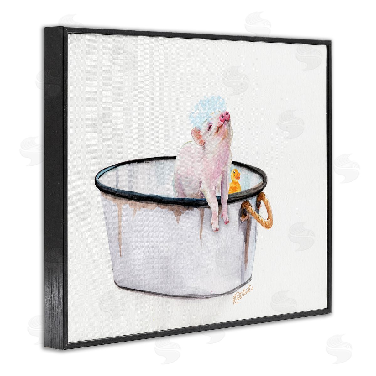 Pig & Rubby Duck Bath Black Frame Print Wall Art, Home Decor by Jennifer Redstreake