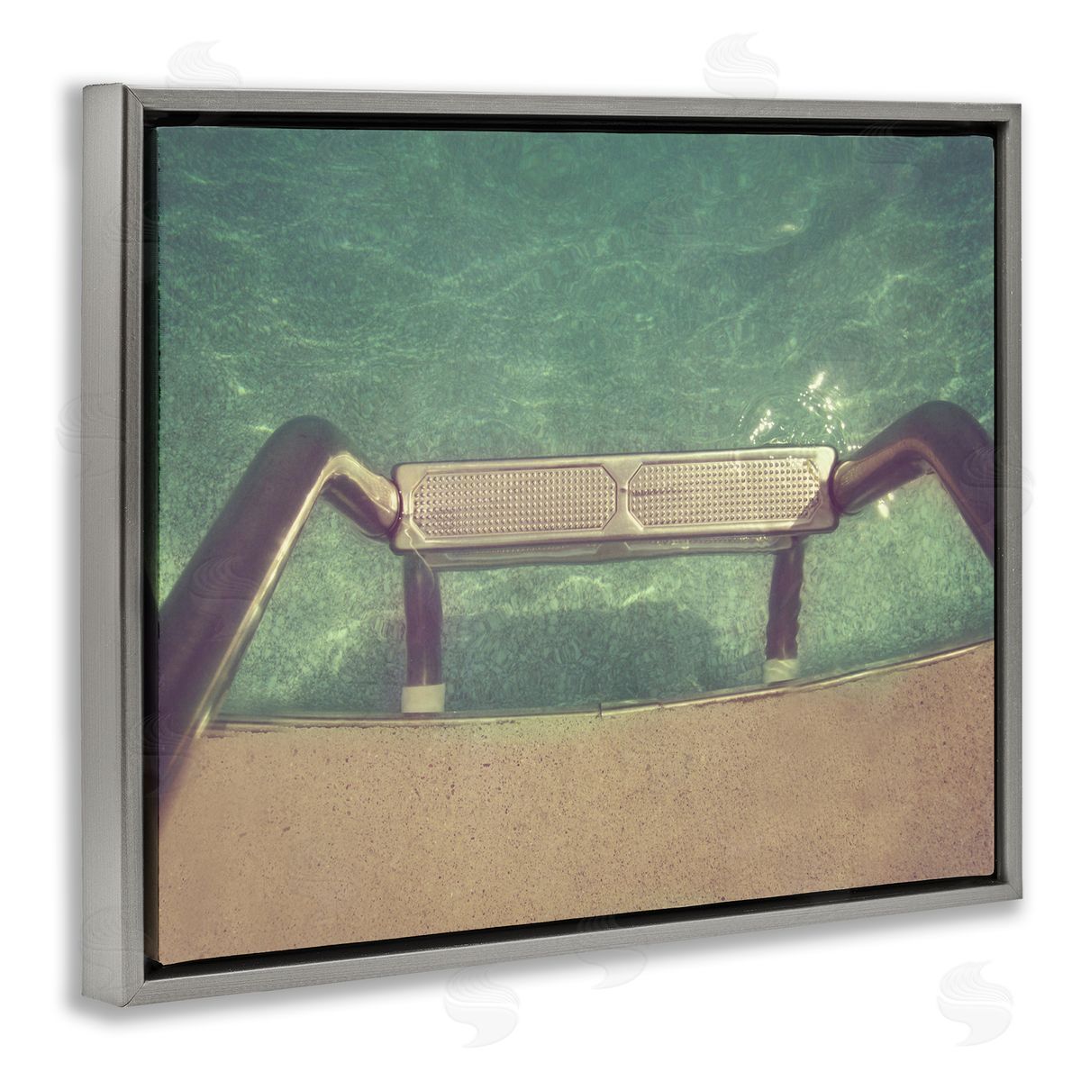 Ladder into Pool Summer Grey Floating Frame Canvas Wall Art, Home Decor by Ashley Calhoun