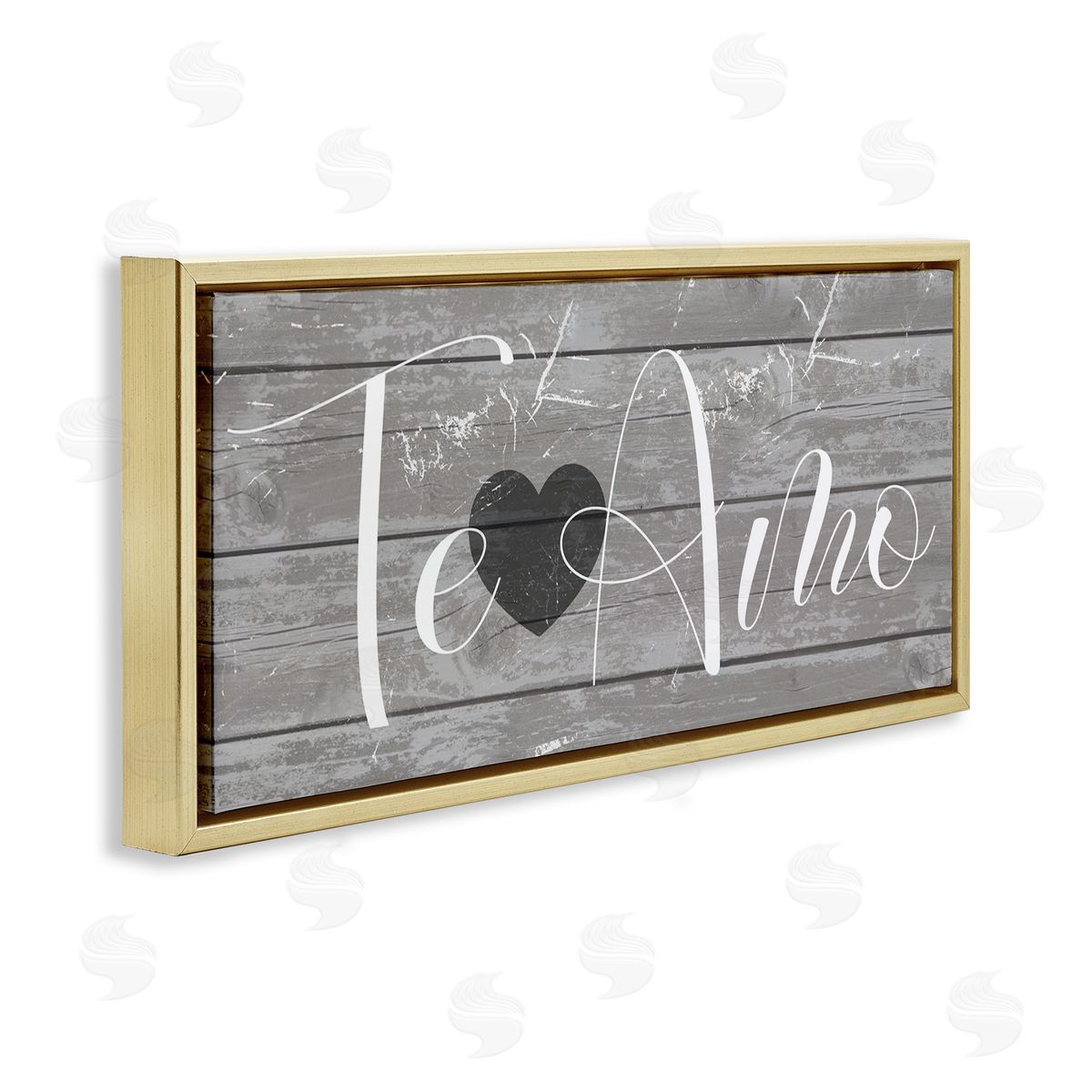Te Amo Rustic Grey Gold Floating Frame Canvas Wall Art, Home Decor by Stupell Studio