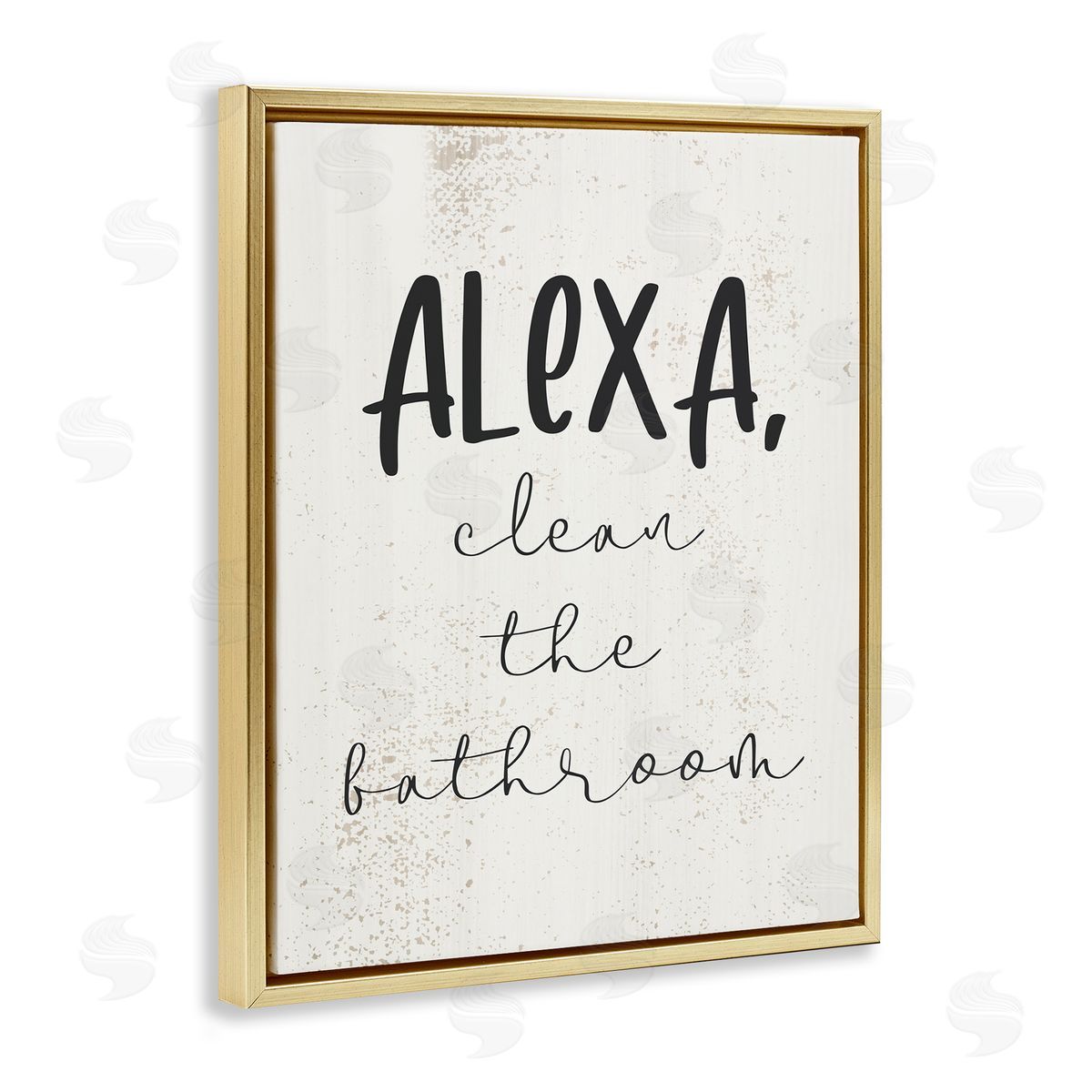 Alexa Clean the Bathroom Gold Floating Frame Canvas Wall Art, Home Decor by Stupell Studio