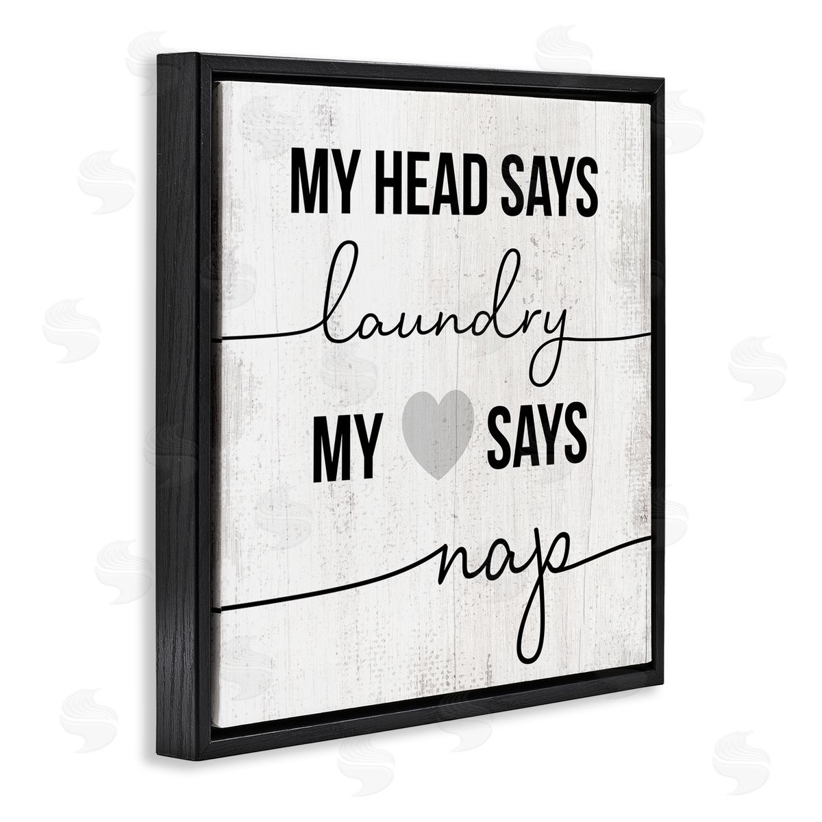 Head Says Laundry, Heart Says Nap Black Floating Frame Canvas Wall Art, Home Decor by Stupell Studio