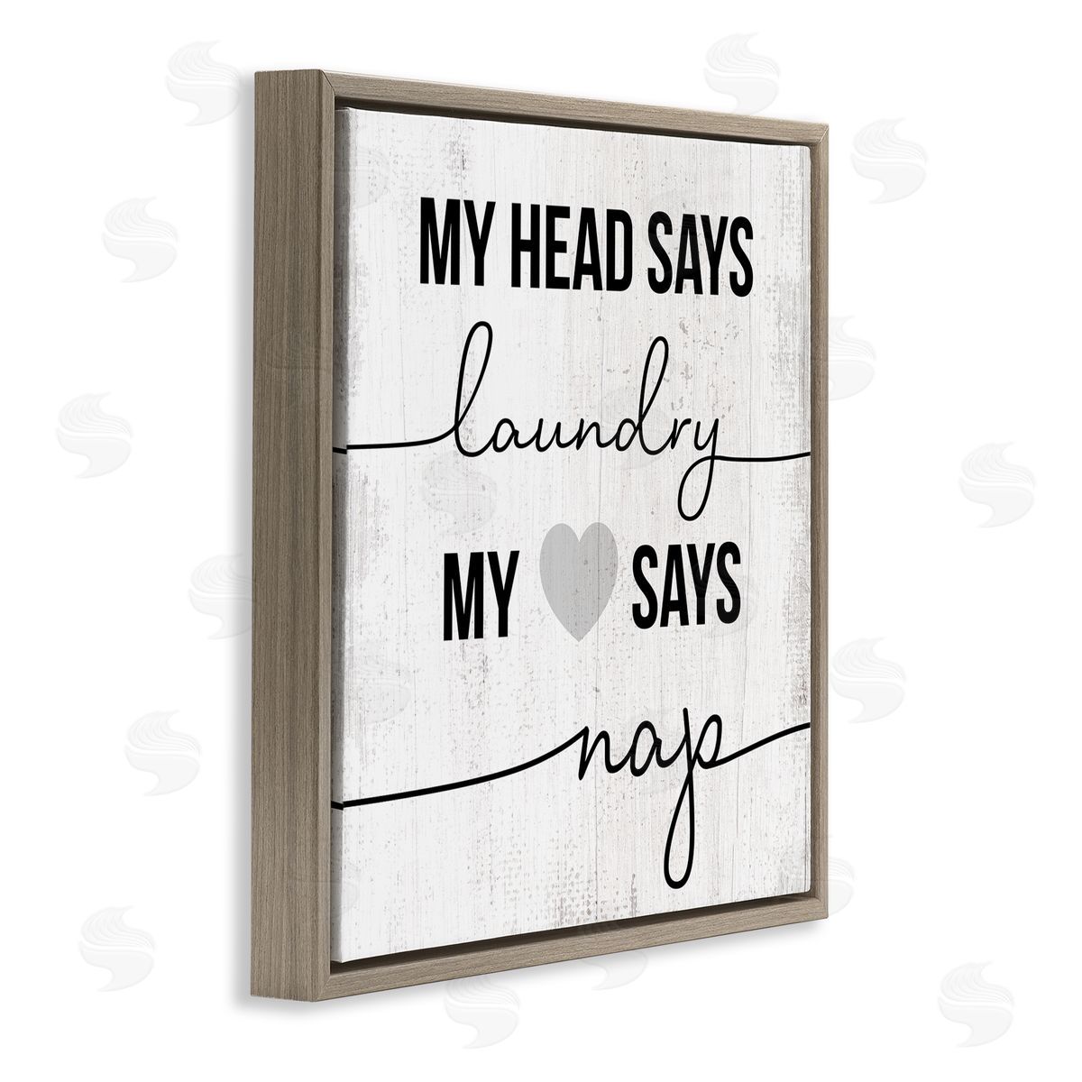 Head Says Laundry, Heart Says Nap Brown Floating Frame Canvas Wall Art, Home Decor by Stupell Studio