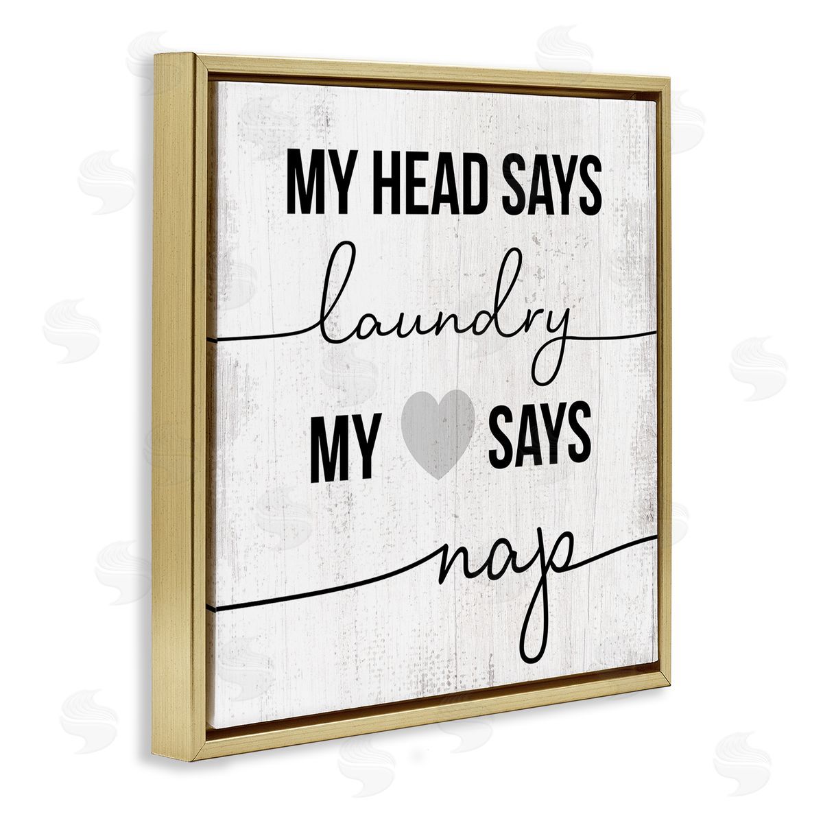 Head Says Laundry, Heart Says Nap Gold Floating Frame Canvas Wall Art, Home Decor by Stupell Studio