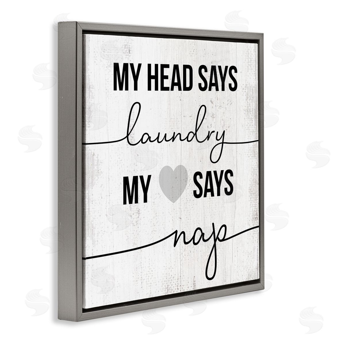 Head Says Laundry, Heart Says Nap Grey Floating Frame Canvas Wall Art, Home Decor by Stupell Studio