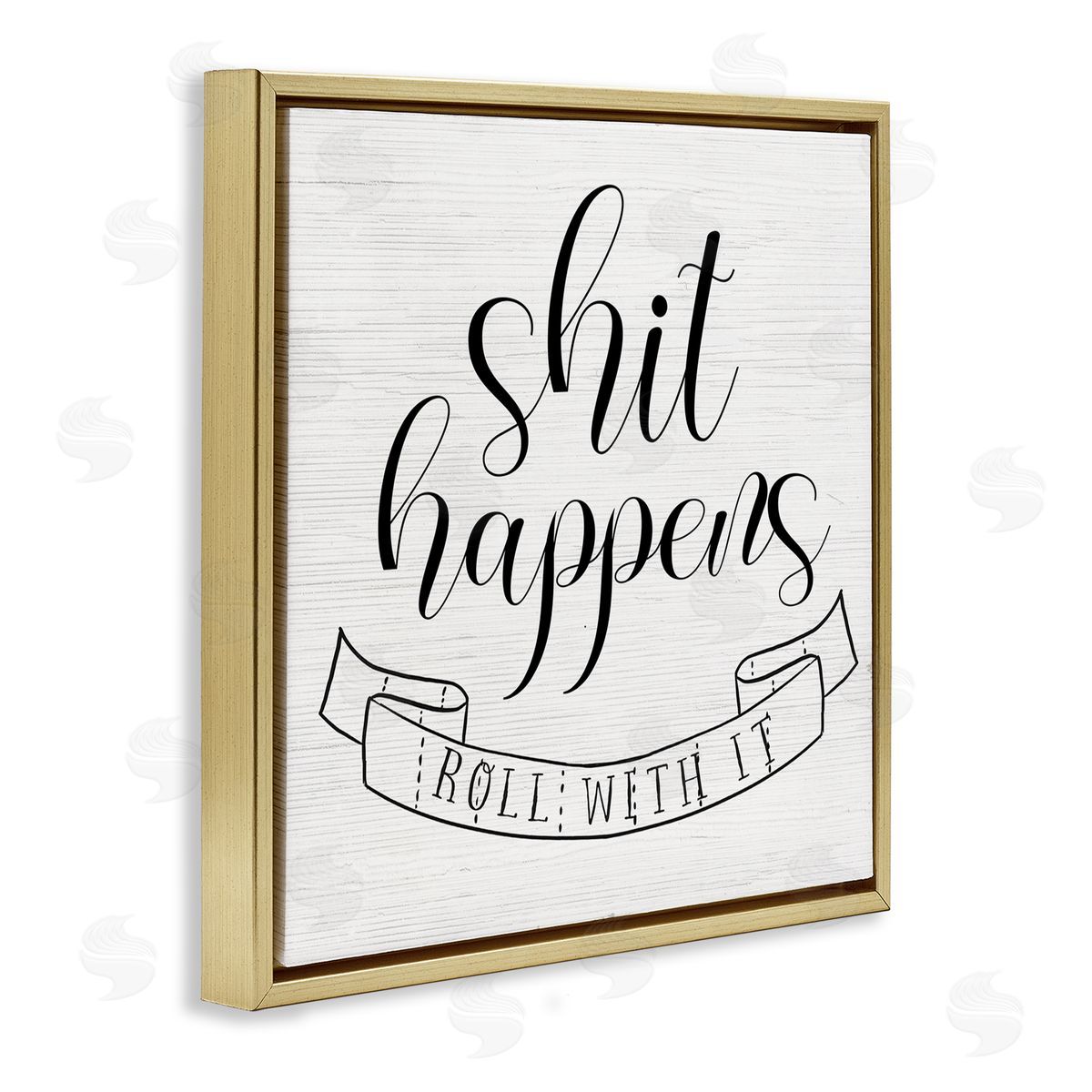 Sh*t Happens Roll With It Gold Floating Frame Canvas Wall Art, Home Decor by Stupell Studio