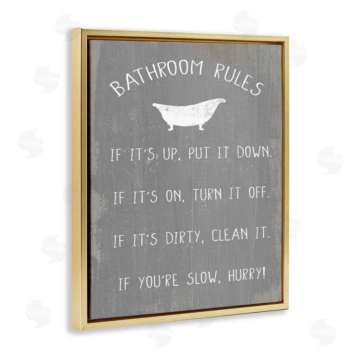 Bathroom Rules Rustic Grey Gold Floating Frame Canvas Wall Art, Home Decor by Stupell Studio