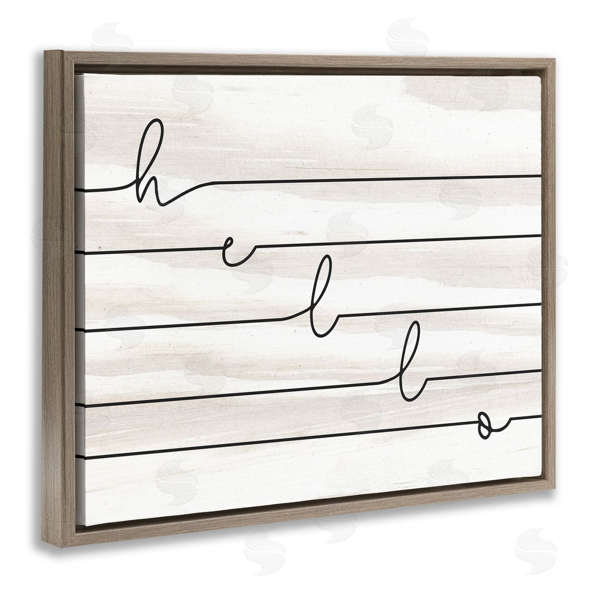 Hello Greeting Striped Typography Brown Floating Frame Canvas Wall Art, Home Decor by Stupell Studio