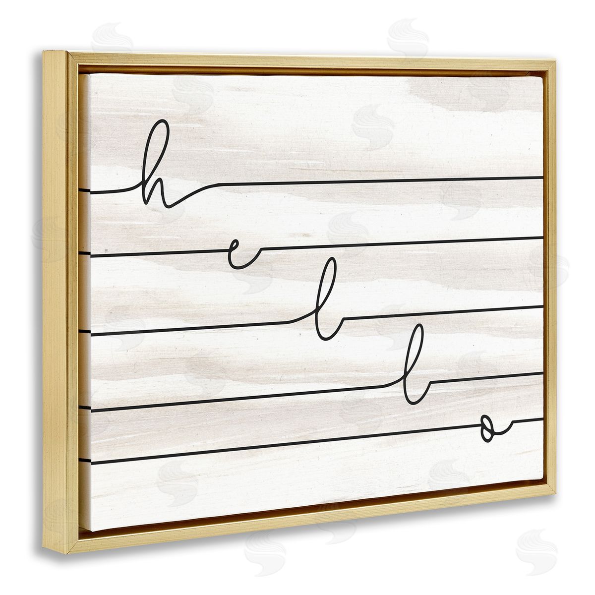 Hello Greeting Striped Typography Gold Floating Frame Canvas Wall Art, Home Decor by Stupell Studio