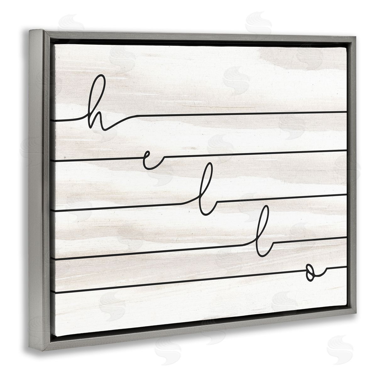 Hello Greeting Striped Typography Grey Floating Frame Canvas Wall Art, Home Decor by Stupell Studio