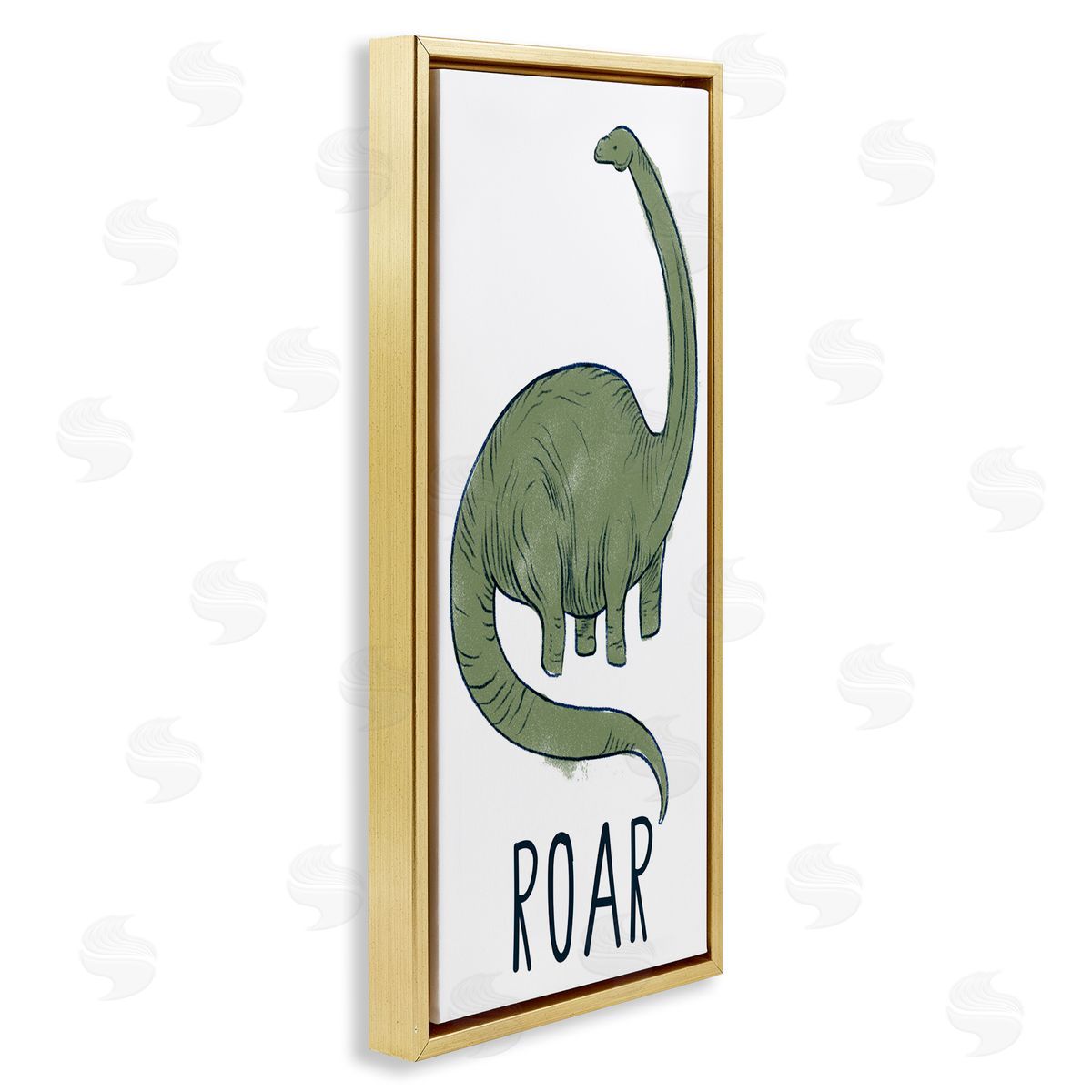 Dinosaur Roar Brachiosaurus Gold Floating Frame Canvas Wall Art, Home Decor by Stupell Studio