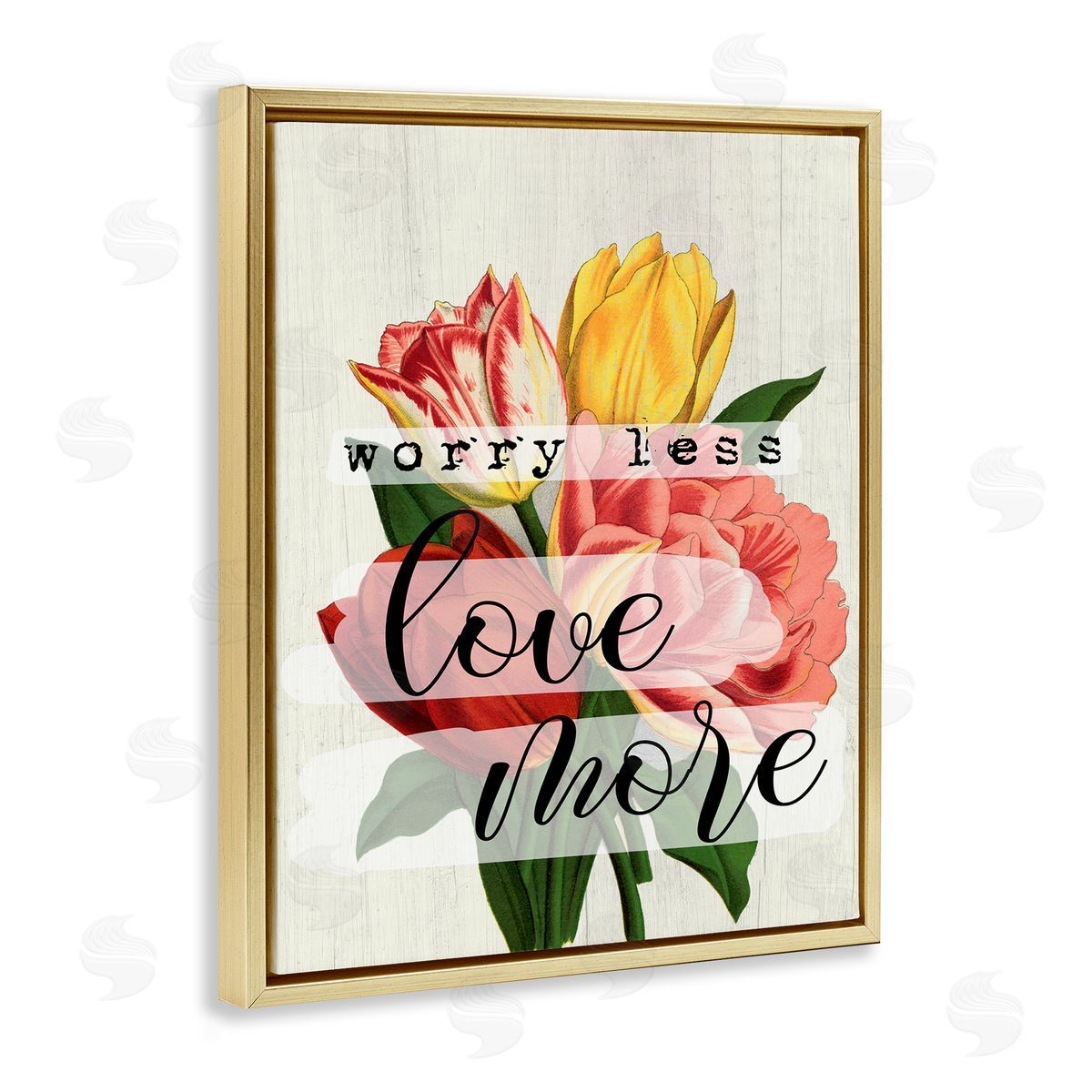 Worry Less Love Tulips Gold Floating Frame Canvas Wall Art, Home Decor by Stupell Studio