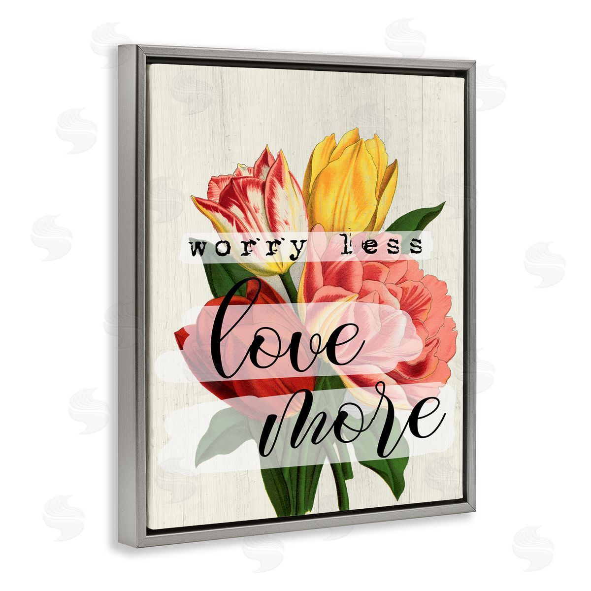 Worry Less Love Tulips Grey Floating Frame Canvas Wall Art, Home Decor by Stupell Studio