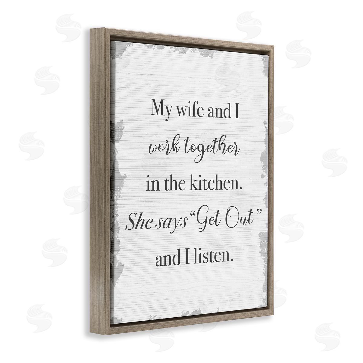 Funny Work Together In Kitchen Brown Floating Frame Canvas Wall Art, Home Decor by Stupell Studio