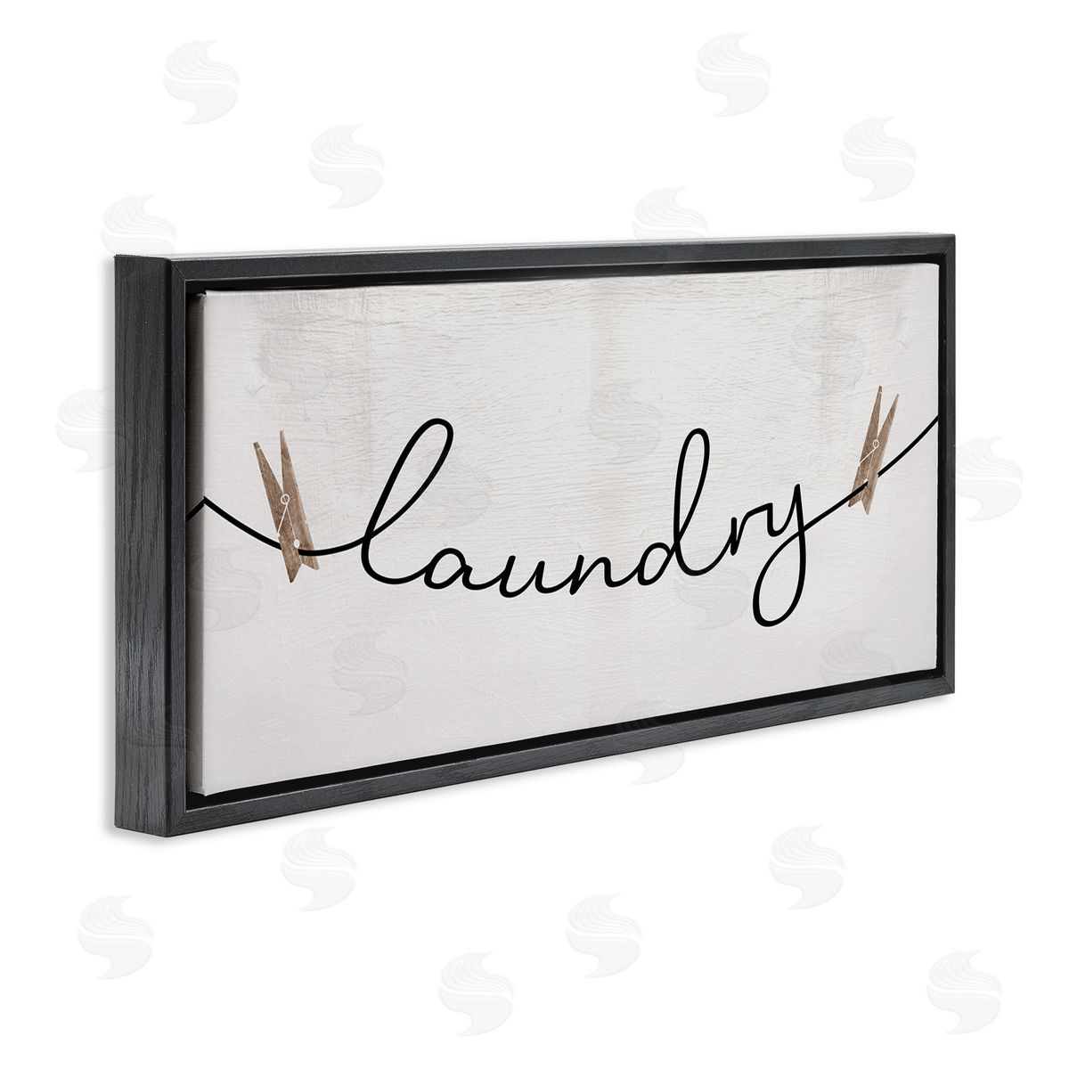 Laundry Typography Clothespins Black Floating Frame Canvas Wall Art, Home Decor by Stupell Studio