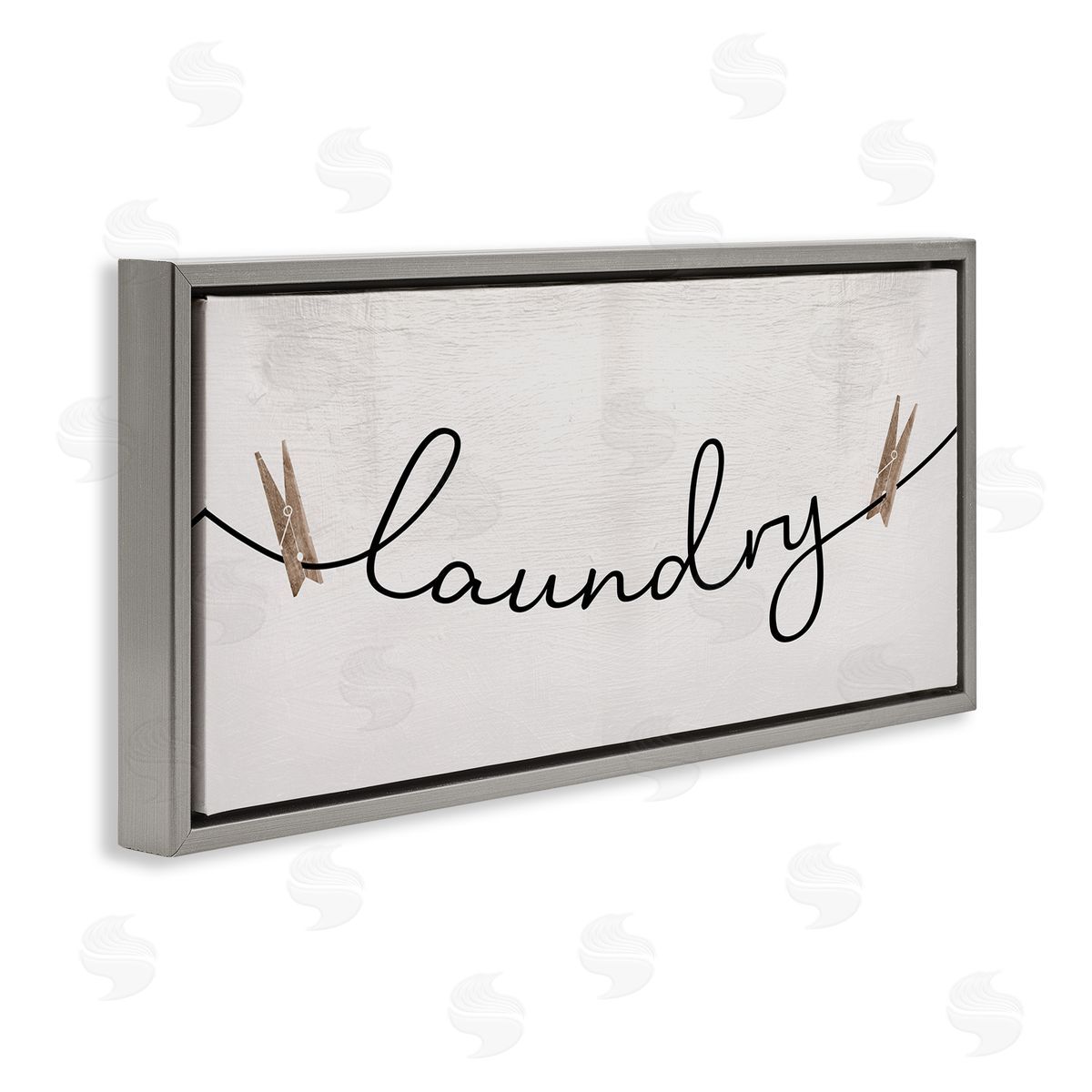 Laundry Typography Clothespins Grey Floating Frame Canvas Wall Art, Home Decor by Stupell Studio