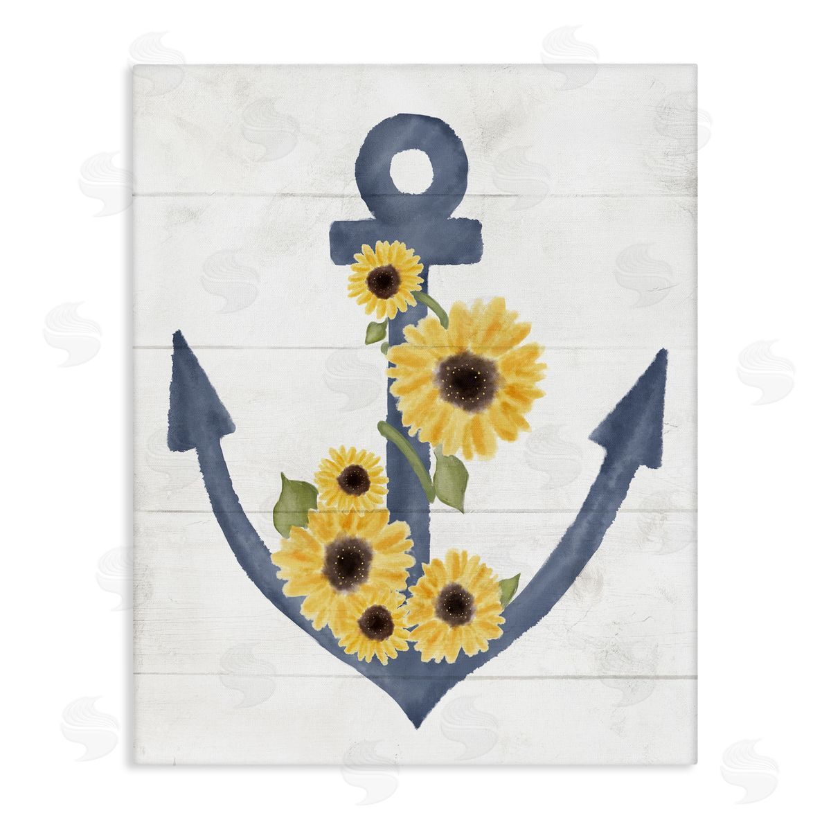 Blue Anchor with Sunflowers Canvas Wall Art, Home Decor by Stupell Studio