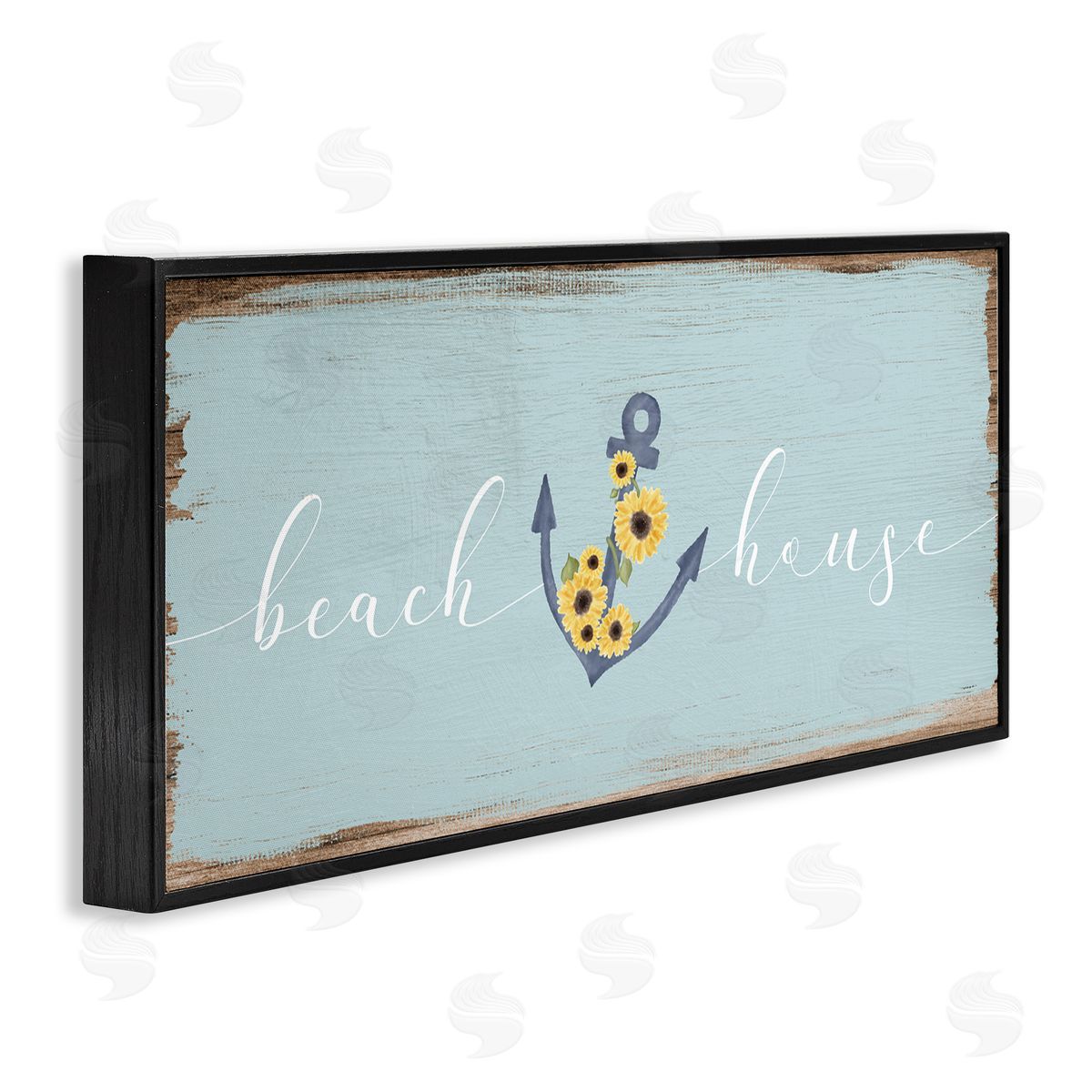 Beach House with Floral Anchor Black Frame Print Wall Art, Home Decor by Stupell Studio