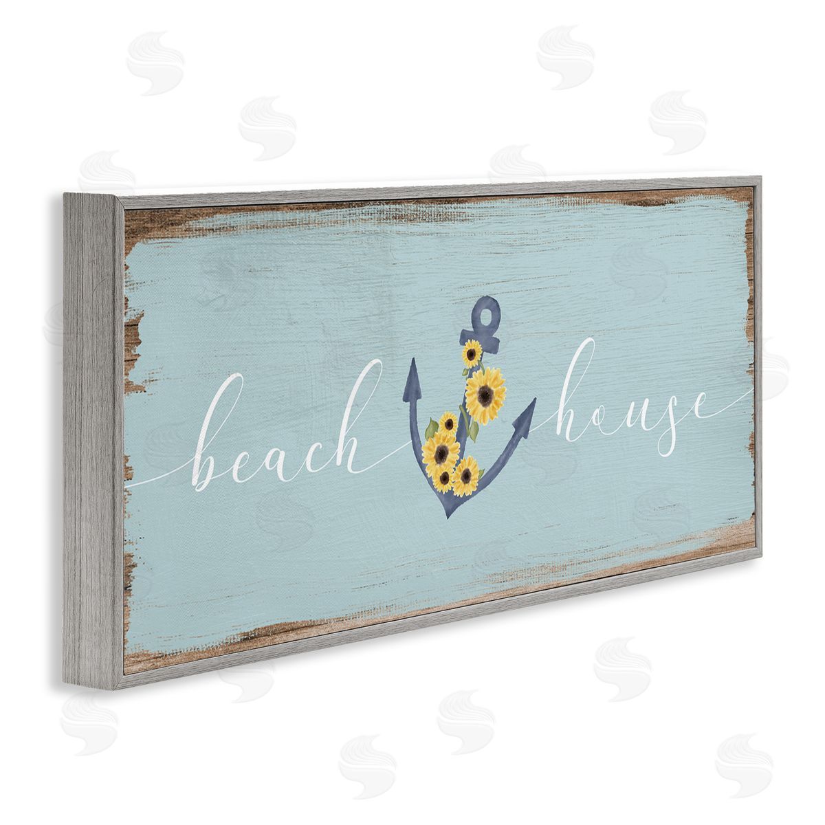 Beach House with Floral Anchor Grey Frame Print Wall Art, Home Decor by Stupell Studio