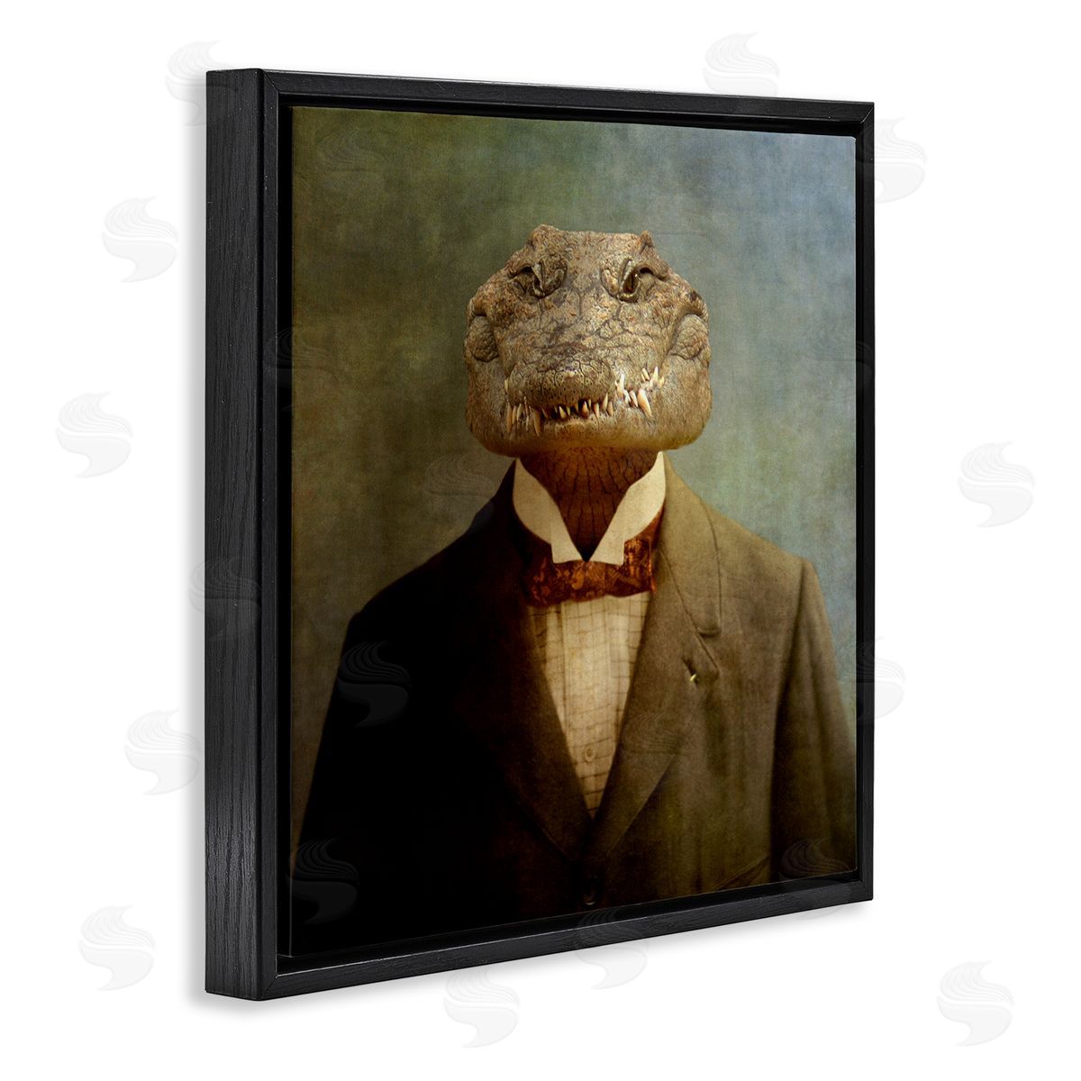Alligator in Business Suit Black Floating Frame Canvas Wall Art, Home Decor by Martine Roch