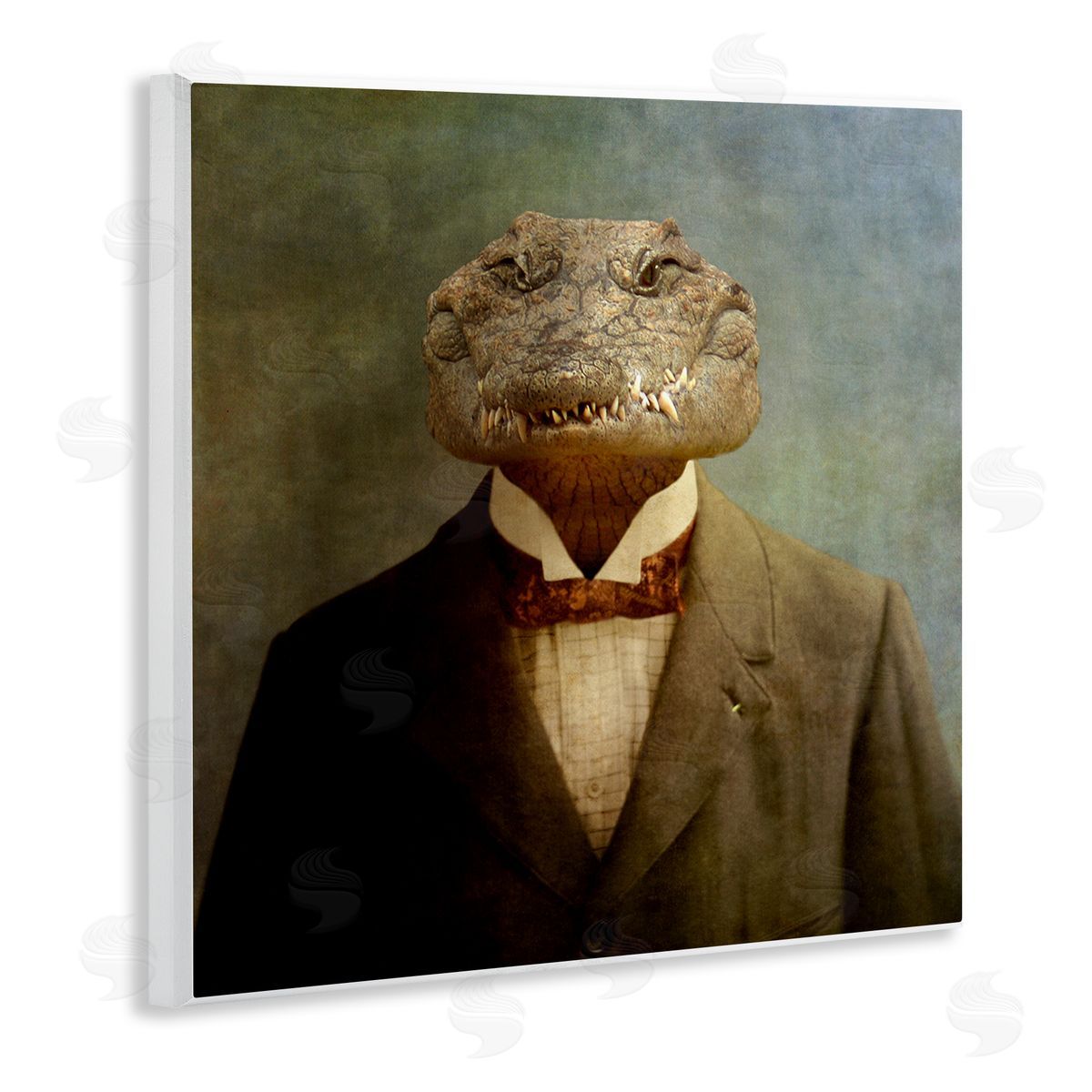 Alligator in Business Suit Wood Plaque Wall Art, Home Decor by Martine Roch