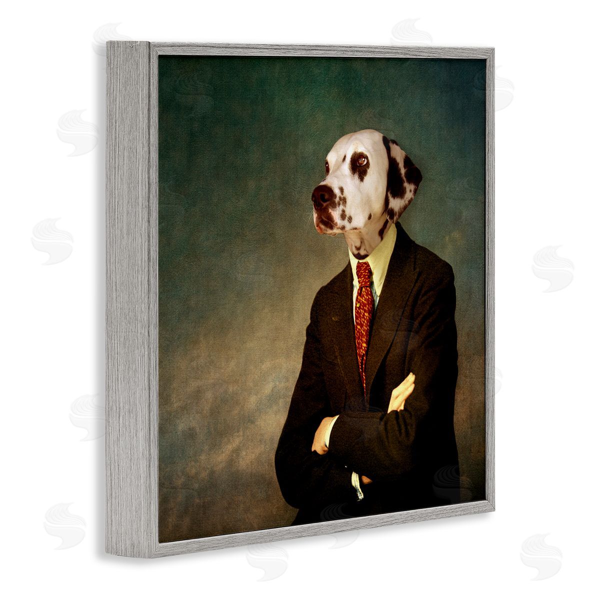 Dalmatian In Men's Suit Grey Frame Print Wall Art, Home Decor by Martine Roch