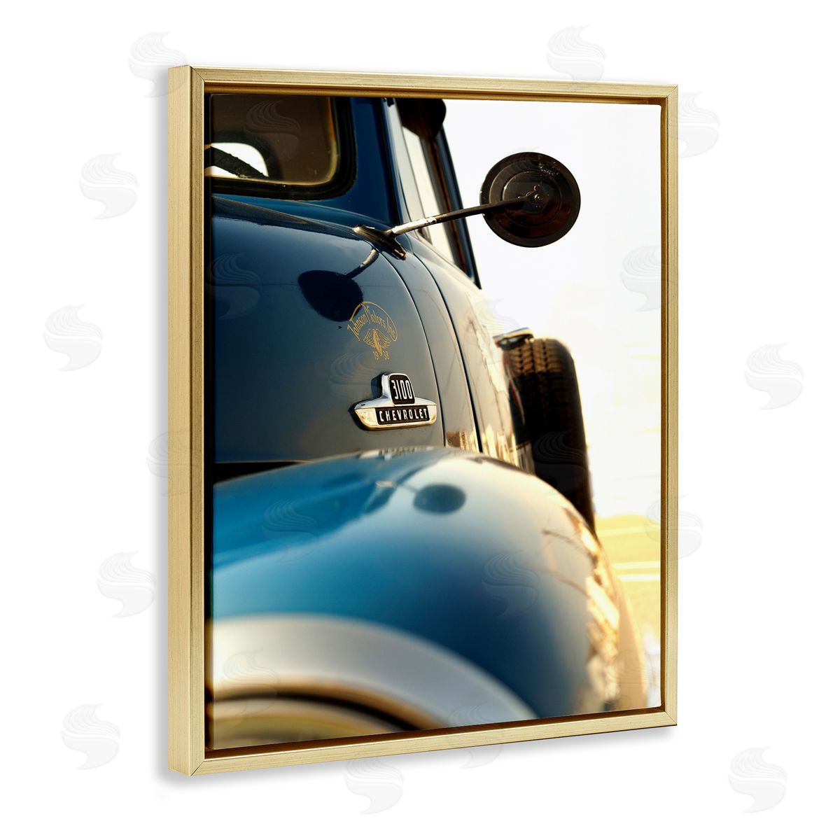 Vintage Blue Truck Photograph Gold Floating Frame Canvas Wall Art, Home Decor by Mark Rogan