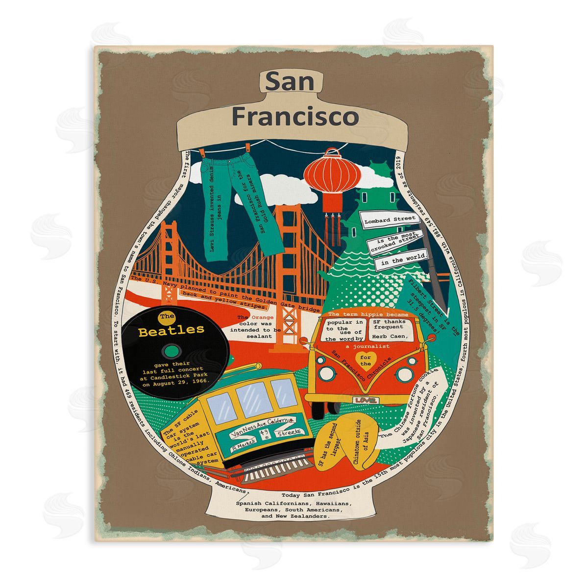 San Francisco CA in Vintage Jar Canvas Wall Art, Home Decor by Sangita Bachelet