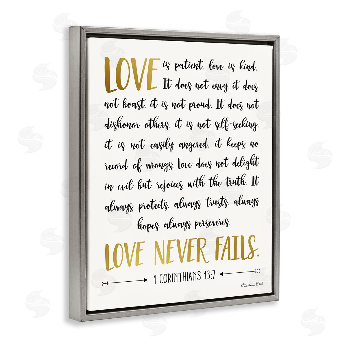 Love Is Patient Psalm Grey Floating Frame Canvas Wall Art, Home Decor by Susan Ball