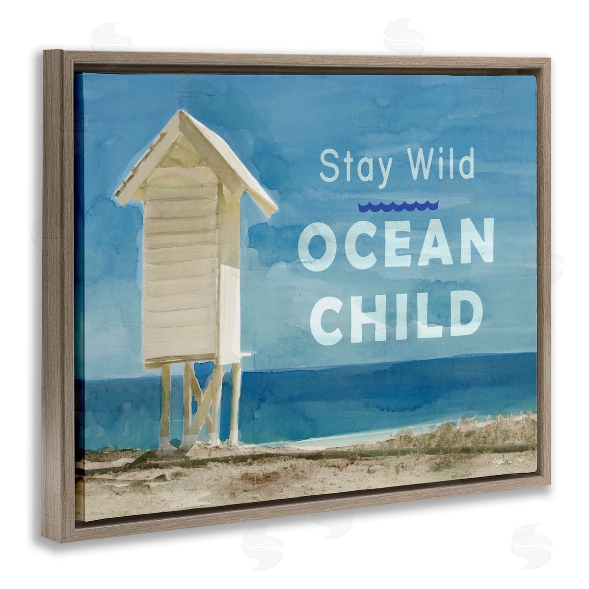 Stay Wild Ocean Child Brown Floating Frame Canvas Wall Art, Home Decor by Stellar Studio