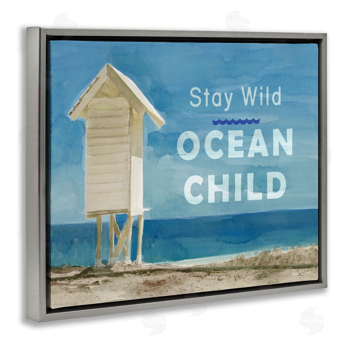 Stay Wild Ocean Child Grey Floating Frame Canvas Wall Art, Home Decor by Stellar Studio