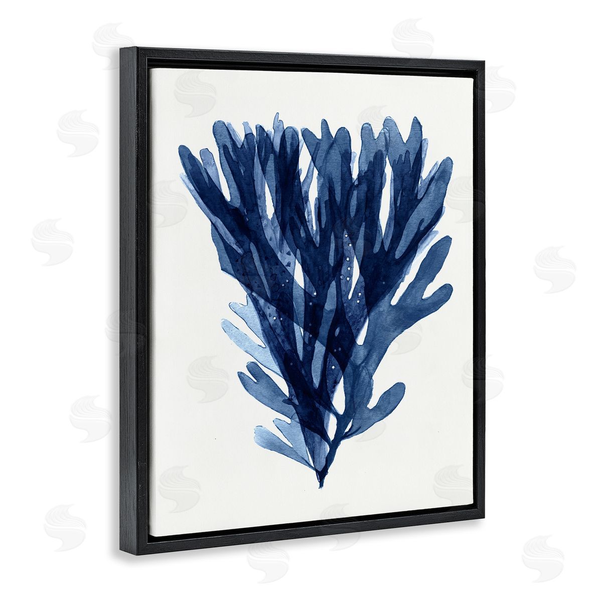 Nautical Blue Sea Kelp Black Floating Frame Canvas Wall Art, Home Decor by Stellar Studio