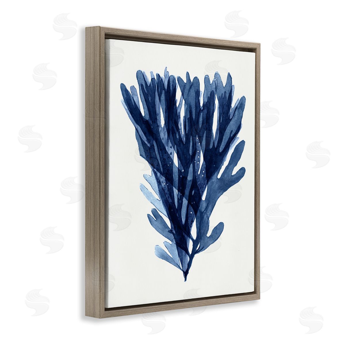 Nautical Blue Sea Kelp Brown Floating Frame Canvas Wall Art, Home Decor by Stellar Studio