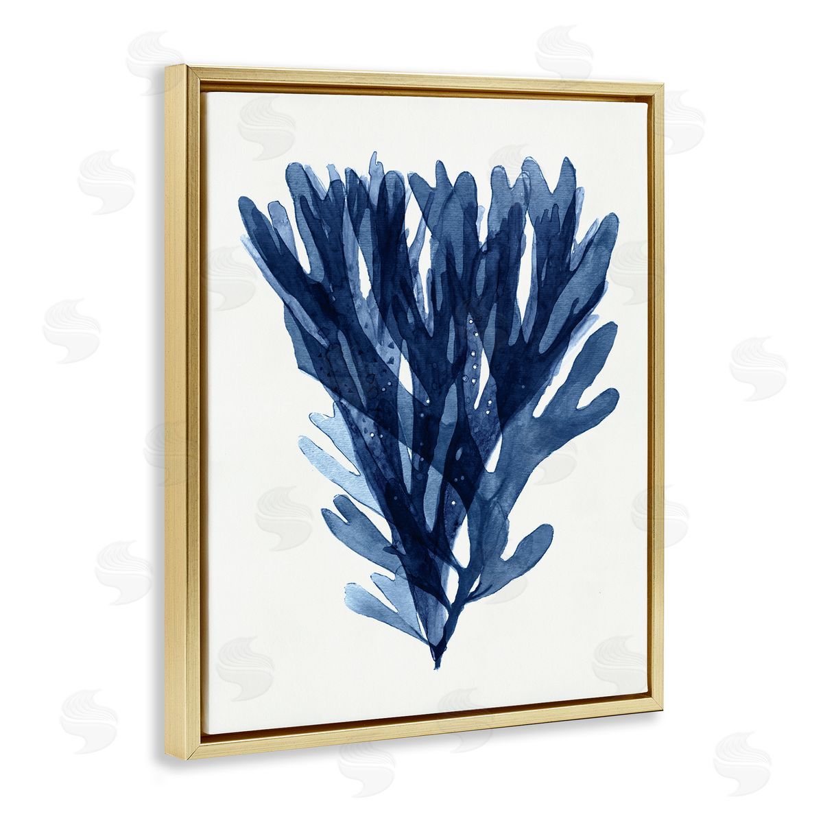 Nautical Blue Sea Kelp Gold Floating Frame Canvas Wall Art, Home Decor by Stellar Studio