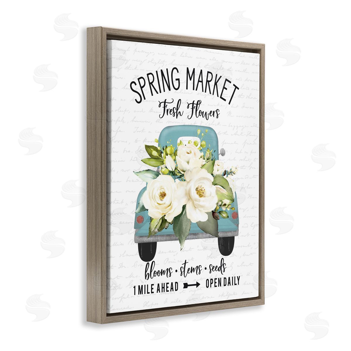 Spring Market Fresh Flowers Truck Brown Floating Frame Canvas Wall Art, Home Decor by Lettered and Lined
