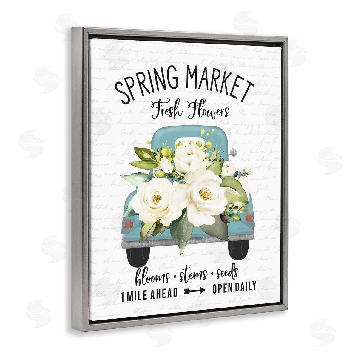 Spring Market Fresh Flowers Truck Grey Floating Frame Canvas Wall Art, Home Decor by Lettered and Lined