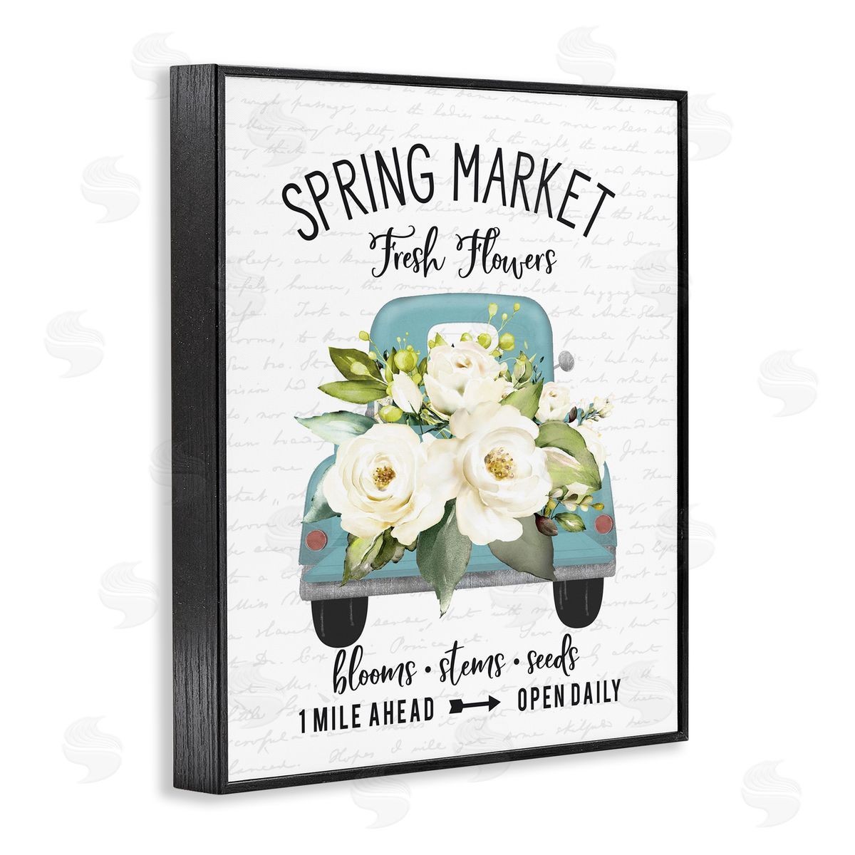 Spring Market Fresh Flowers Truck Black Frame Print Wall Art, Home Decor by Lettered and Lined