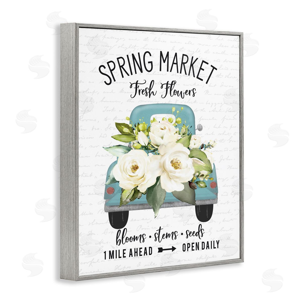 Spring Market Fresh Flowers Truck Grey Frame Print Wall Art, Home Decor by Lettered and Lined