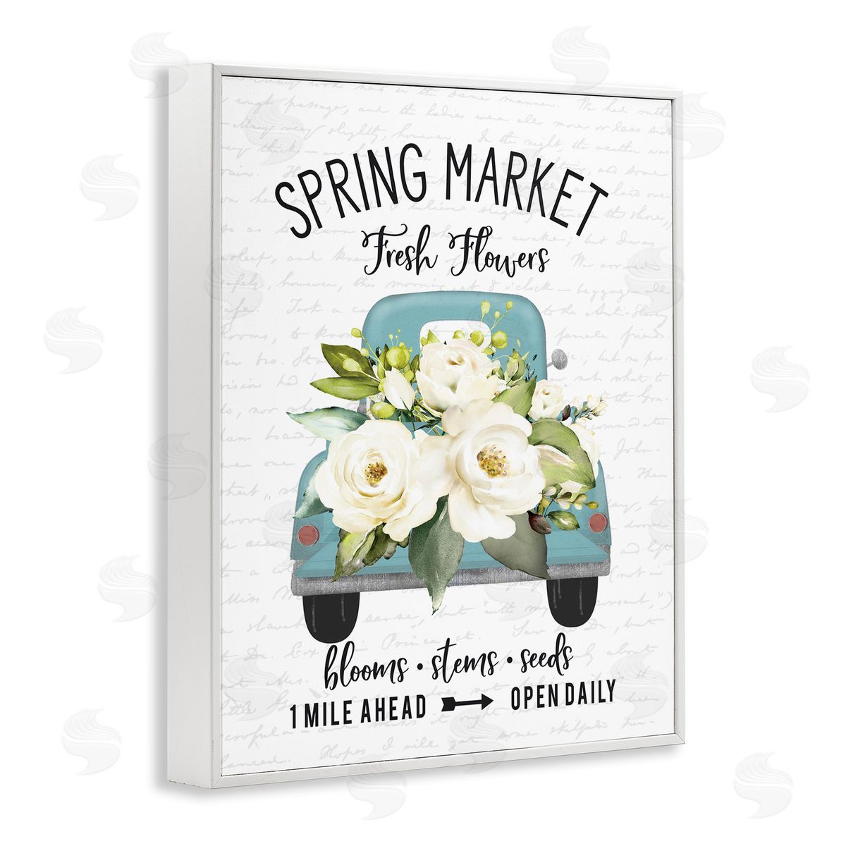 Spring Market Fresh Flowers Truck White Frame Print Wall Art, Home Decor by Lettered and Lined