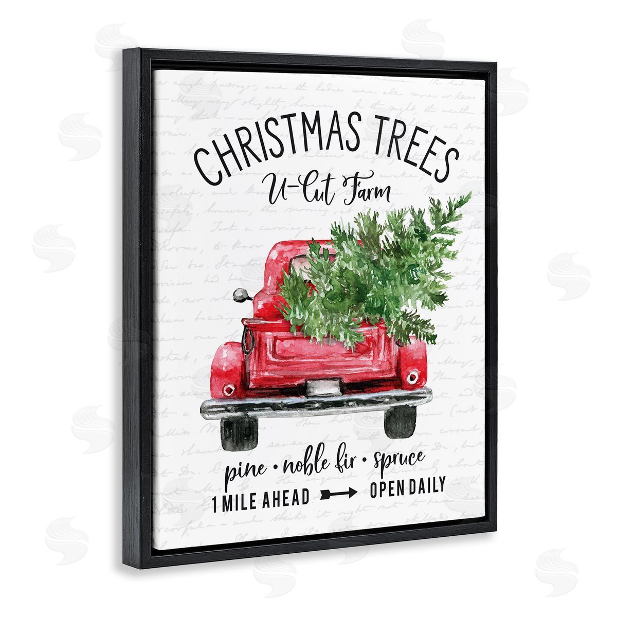 Christmas Trees Red Truck Black Floating Frame Canvas Wall Art, Home Decor by Lettered and Lined