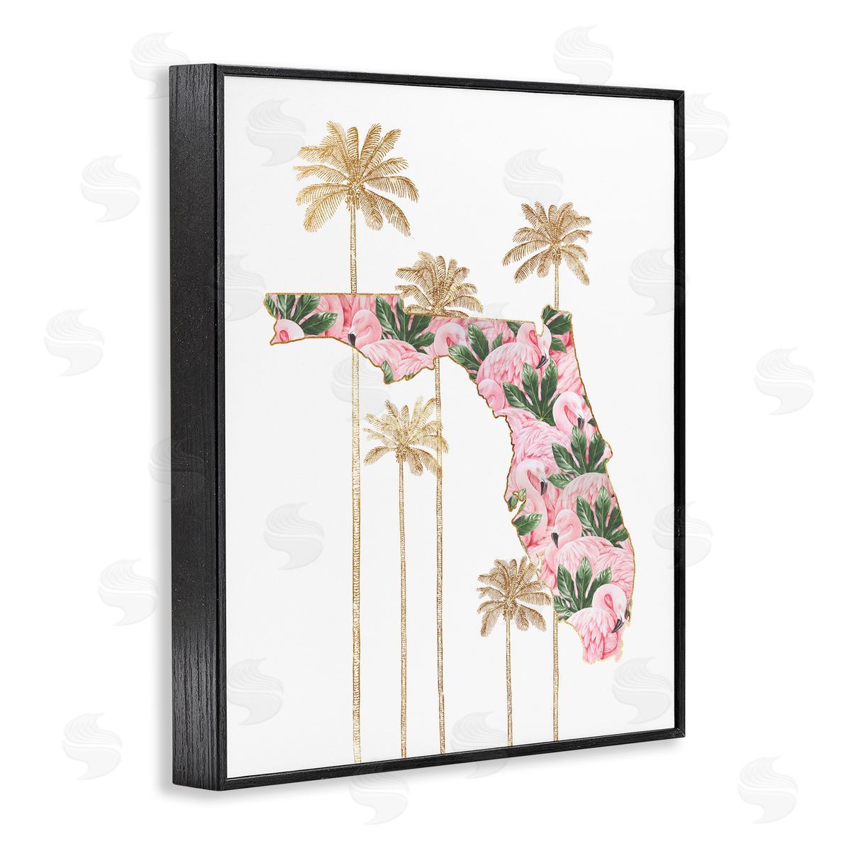 Florida State Flamingo Pattern Black Frame Print Wall Art, Home Decor by Ziwei Li