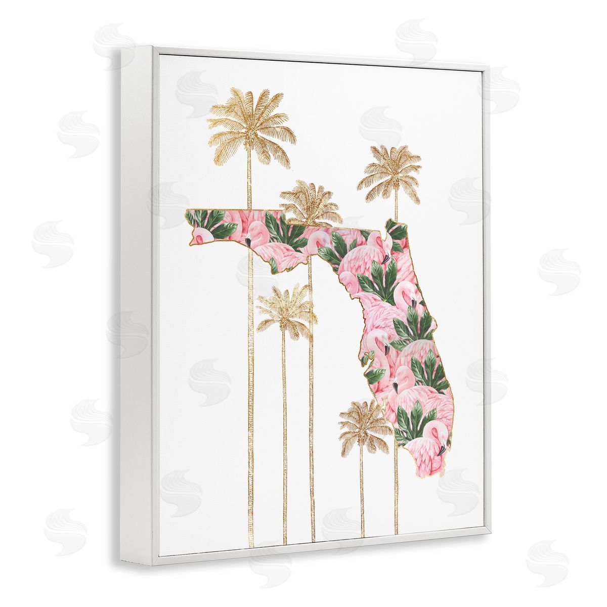 Florida State Flamingo Pattern White Frame Print Wall Art, Home Decor by Ziwei Li