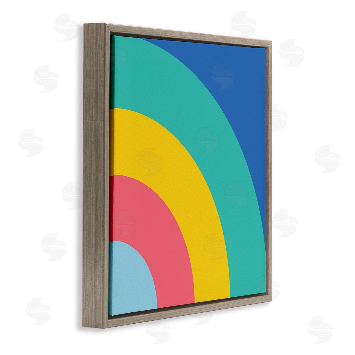 Bold Color Blocked Rainbow Brown Floating Frame Canvas Wall Art, Home Decor by Seven Trees