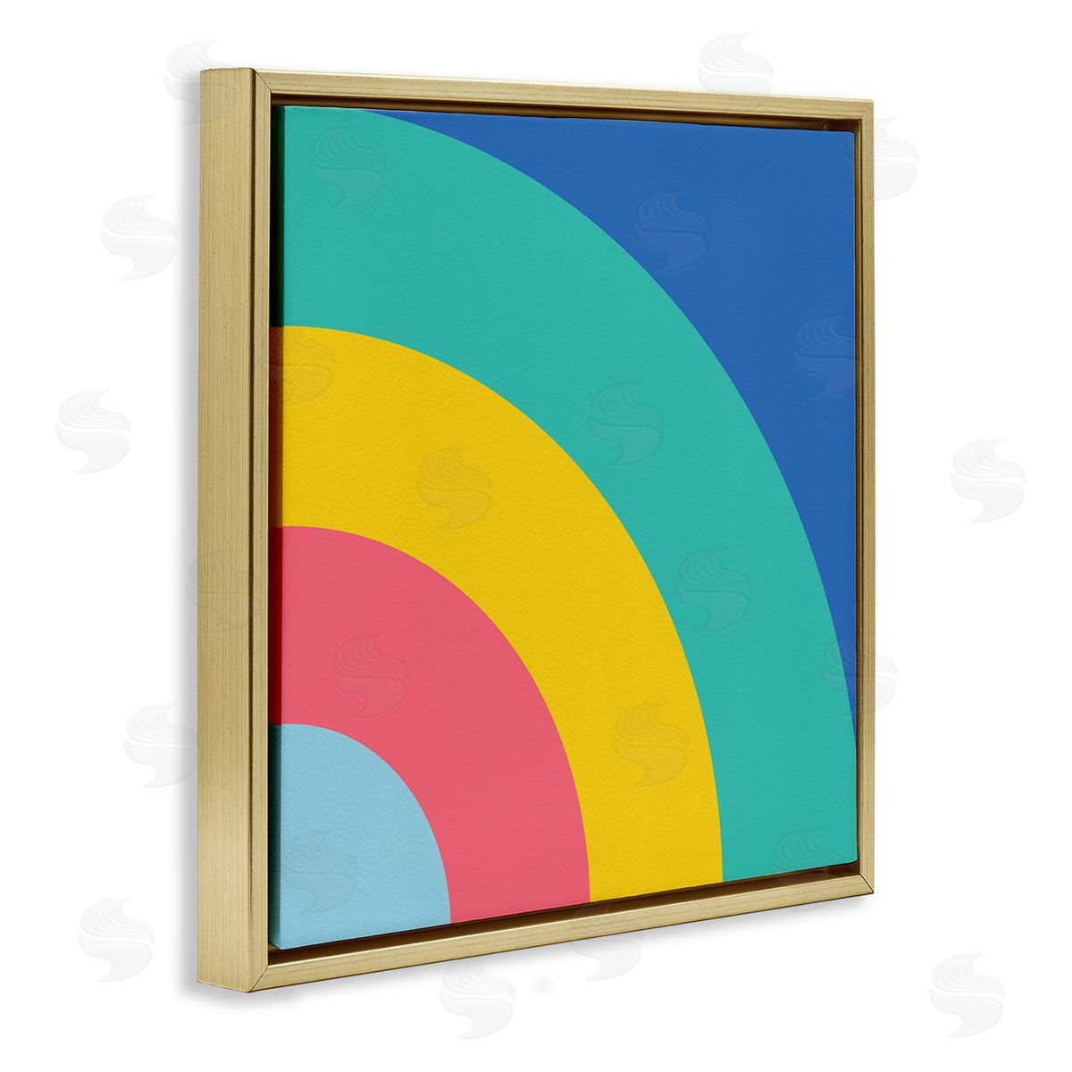 Bold Color Blocked Rainbow Gold Floating Frame Canvas Wall Art, Home Decor by Seven Trees