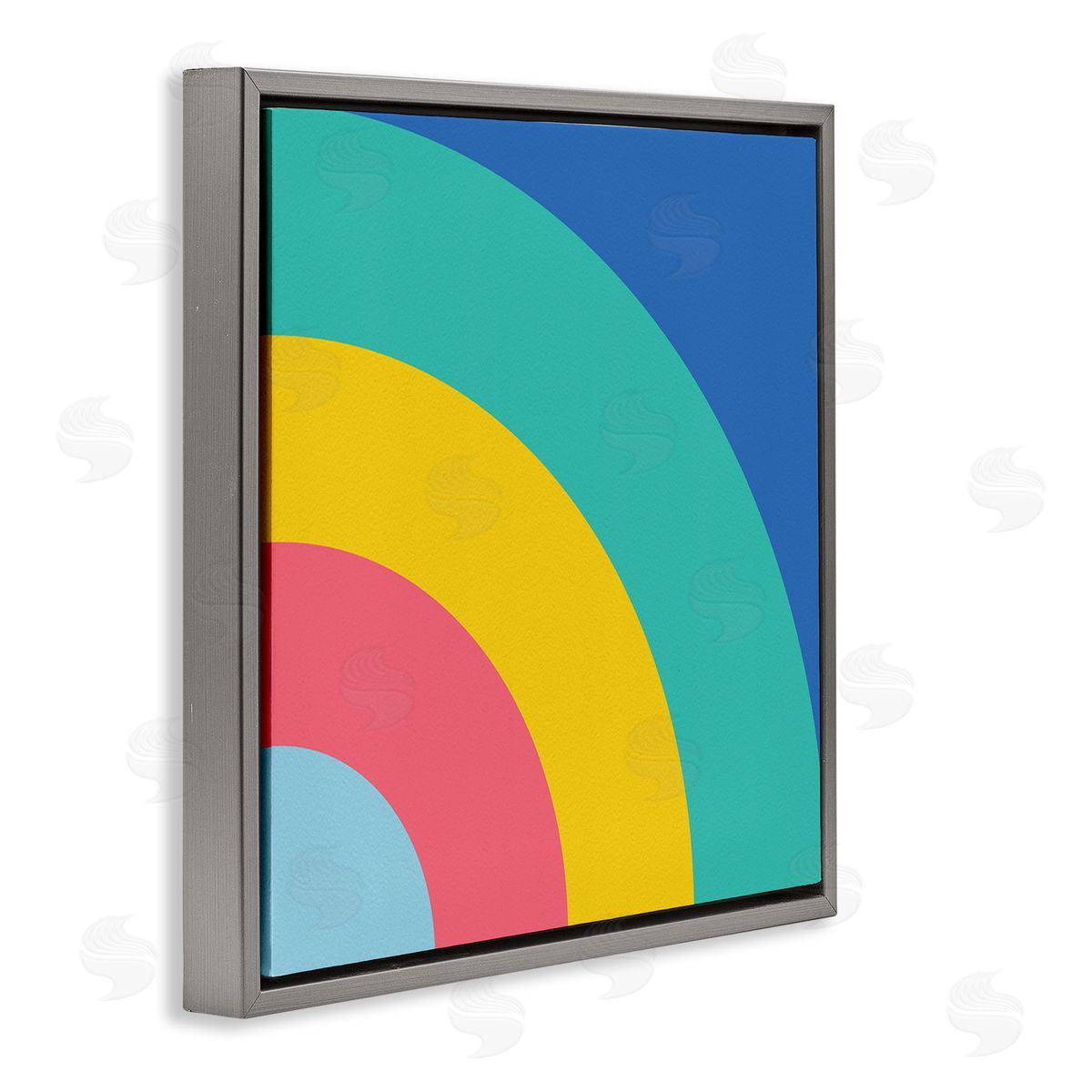 Bold Color Blocked Rainbow Grey Floating Frame Canvas Wall Art, Home Decor by Seven Trees