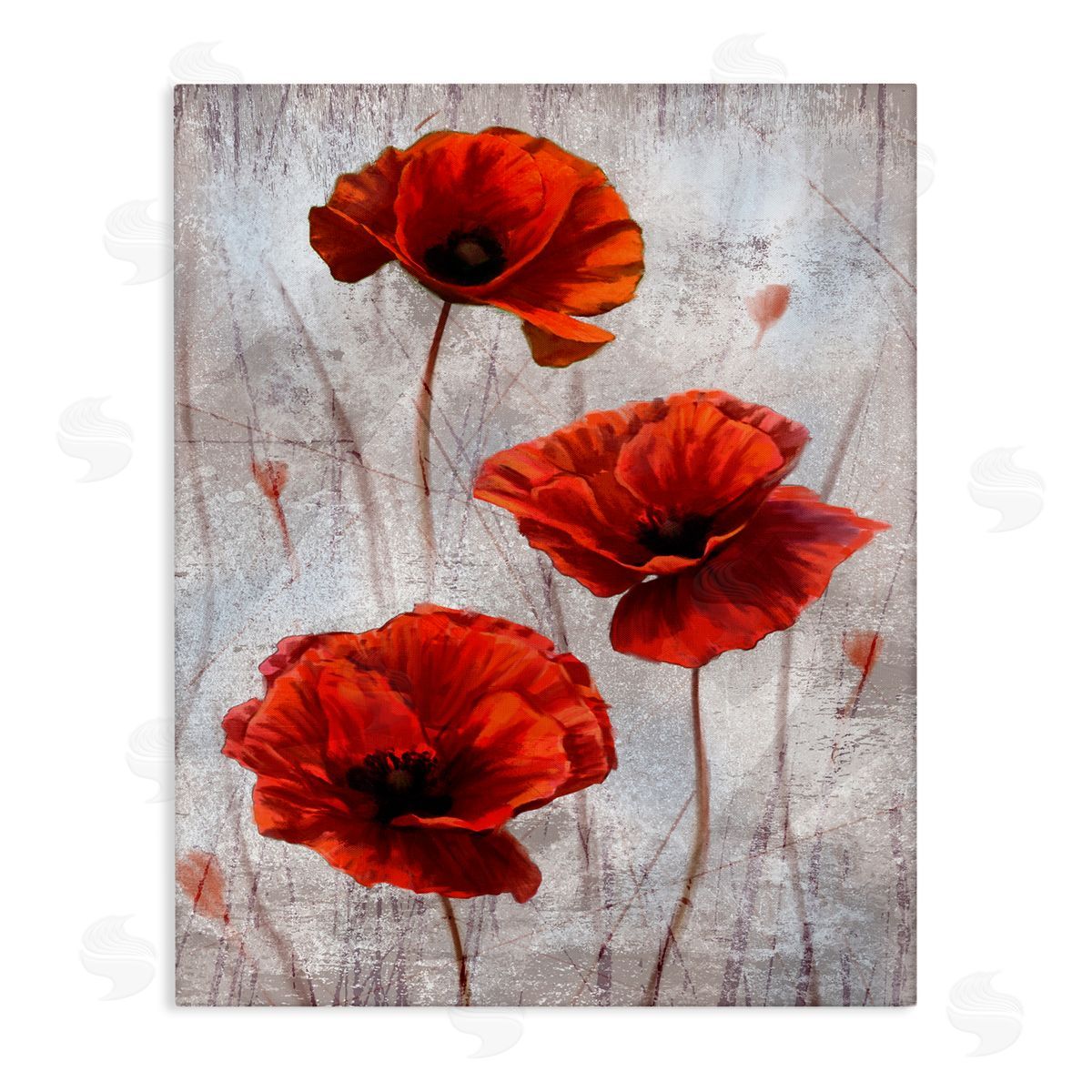 Red Poppies over Grey Canvas Wall Art, Home Decor by Ziwei Li
